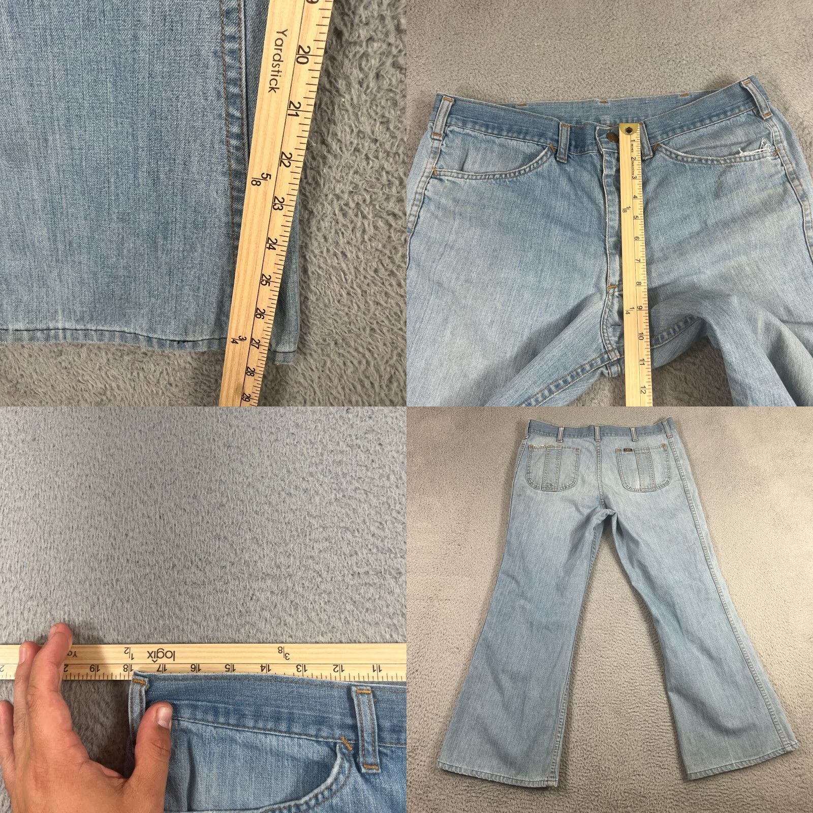 Lee VINTAGE Lee Jeans 35x27 Bootcut Flared Blue Denim Made in USA Mens Size US 35 - 8 Thumbnail