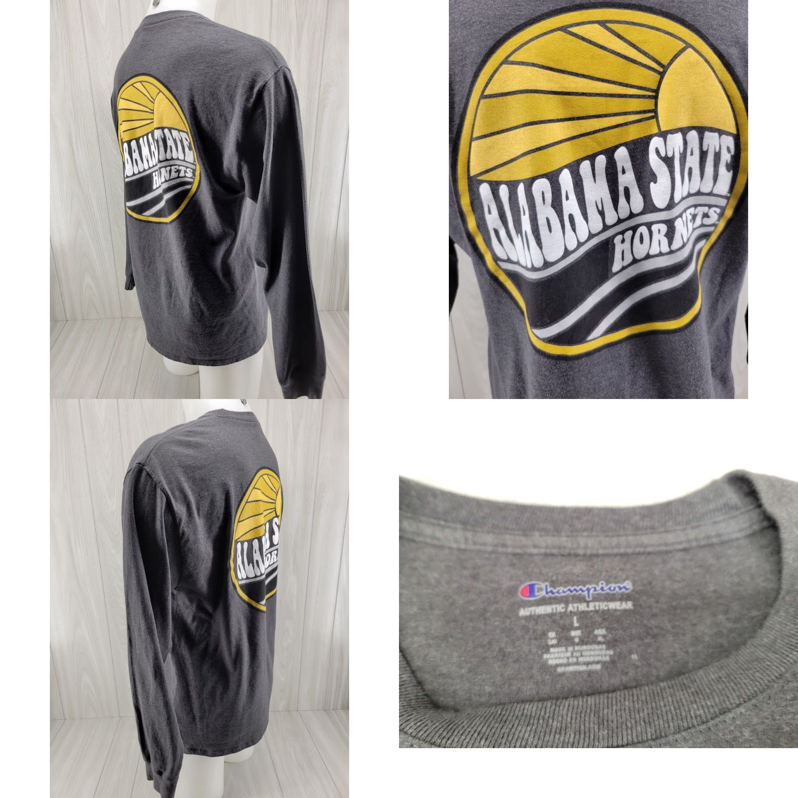 Champion VINTAGE Champinon Alabama State University ASU Hornets Gray Long Sleeve Shirt Large Size US L / EU 52-54 / 3 - 8 Thumbnail