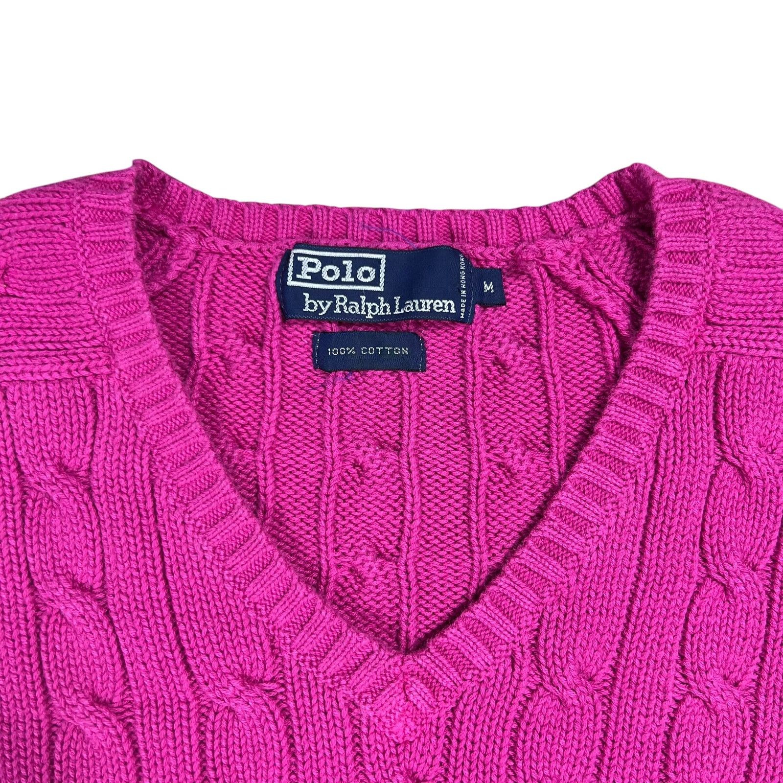 Polo Ralph Lauren × Vintage 90s Polo Ralph Lauren pink mini horse 100% cotton v sweater Size US M / EU 48-50 / 2 - 6 Thumbnail