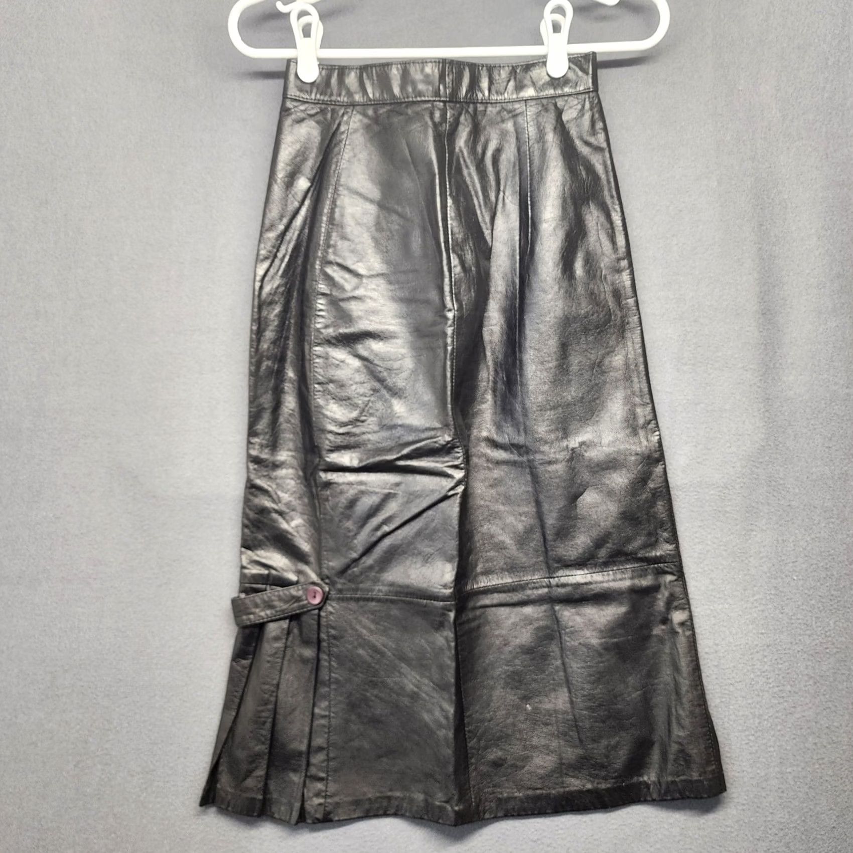 G-III VINTAGE G-III Leather Skirt Womens 5 Black Long A-Line Skirt Midi Pleats Womens Size 27" / US 4 / IT 40 - 2 Thumbnail