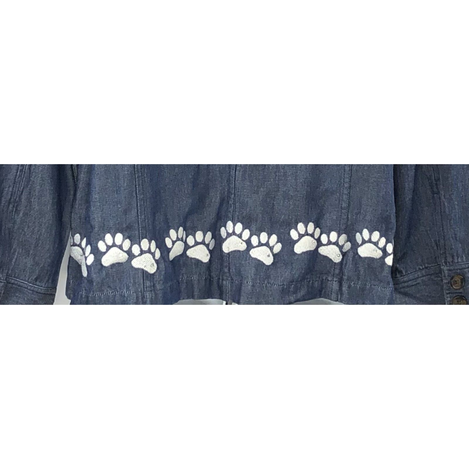 Croft & Barrow Croft Barrow Lt Jacket XL Chambray Denim Pockets Embroidery Dog Mom Puppy Paws Size XL / US 12-14 / IT 48-50 - 3 Thumbnail