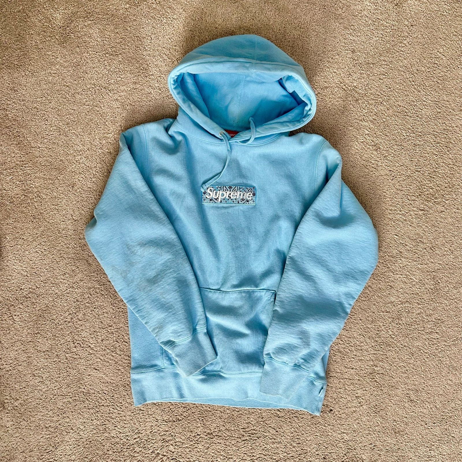 Supreme Supreme Bandana Box Logo Hoodie Light Blue Sz Medium