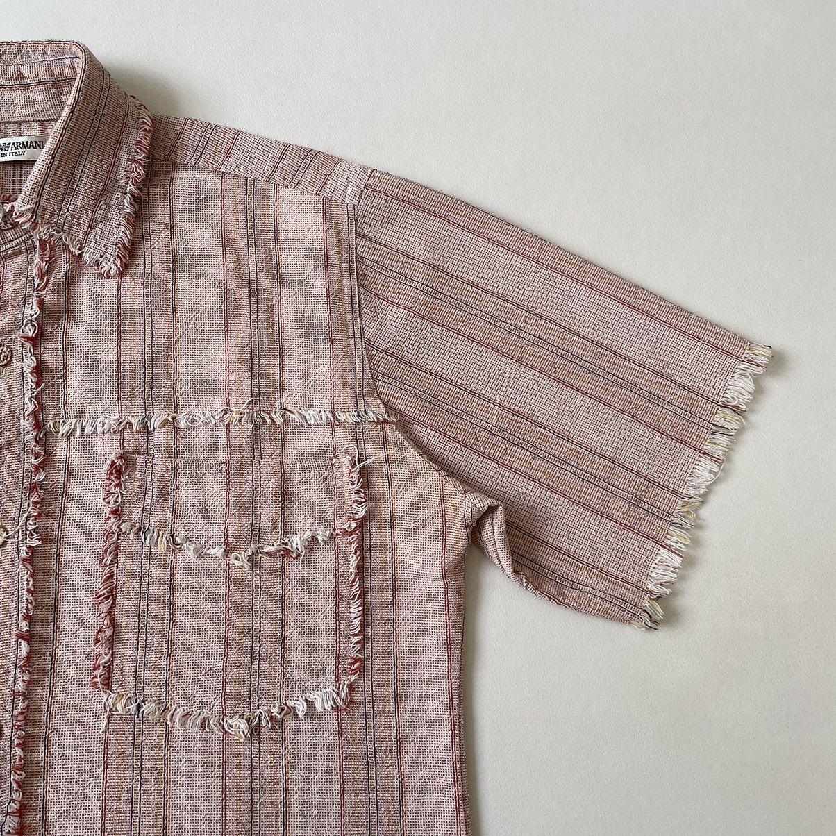 Giorgio Armani 1980s Sample Raw Edge Striped Linen Shirt Size US M / EU 48-50 / 2 - 8 Thumbnail