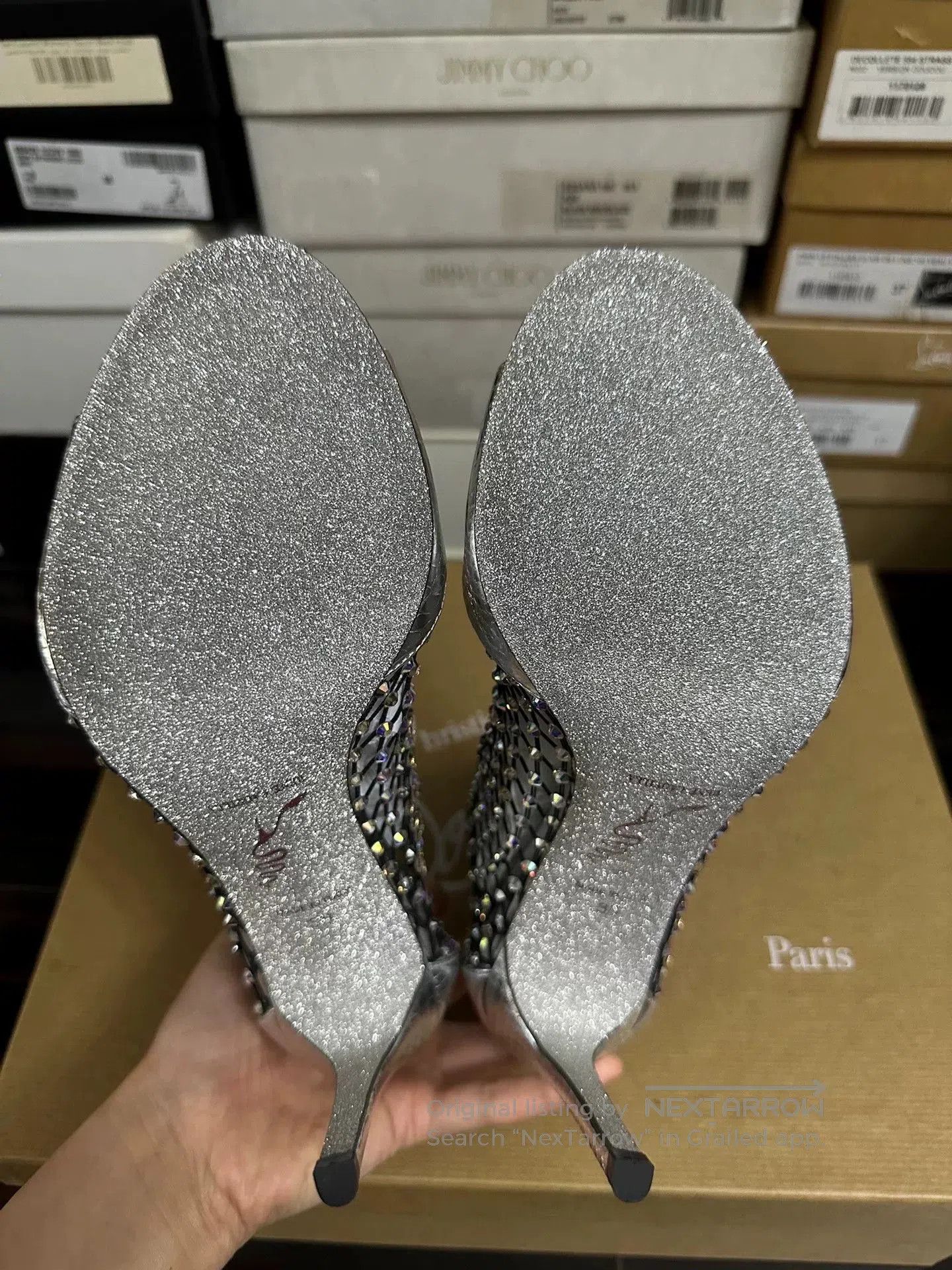 Rene Caovilla Rene Caovilla Silver Crystal Mesh Heels. Size US 7 / IT 37 - 7 Thumbnail