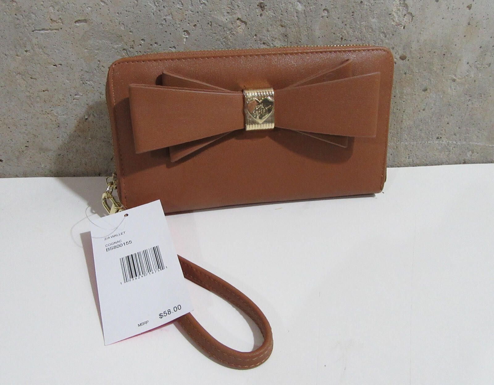 Designer Betsey Johnson Large Bow Zip Around Wallet Cognac Size ONE SIZE - 4 Thumbnail