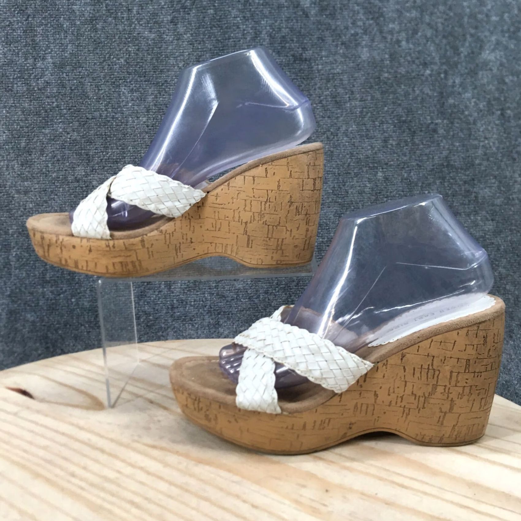 Vintage Lower East Side EAST Sandals Womens 9 Slide White Braided Slip On Casual Wedge Heels Size US 9 / IT 39 - 2 Thumbnail