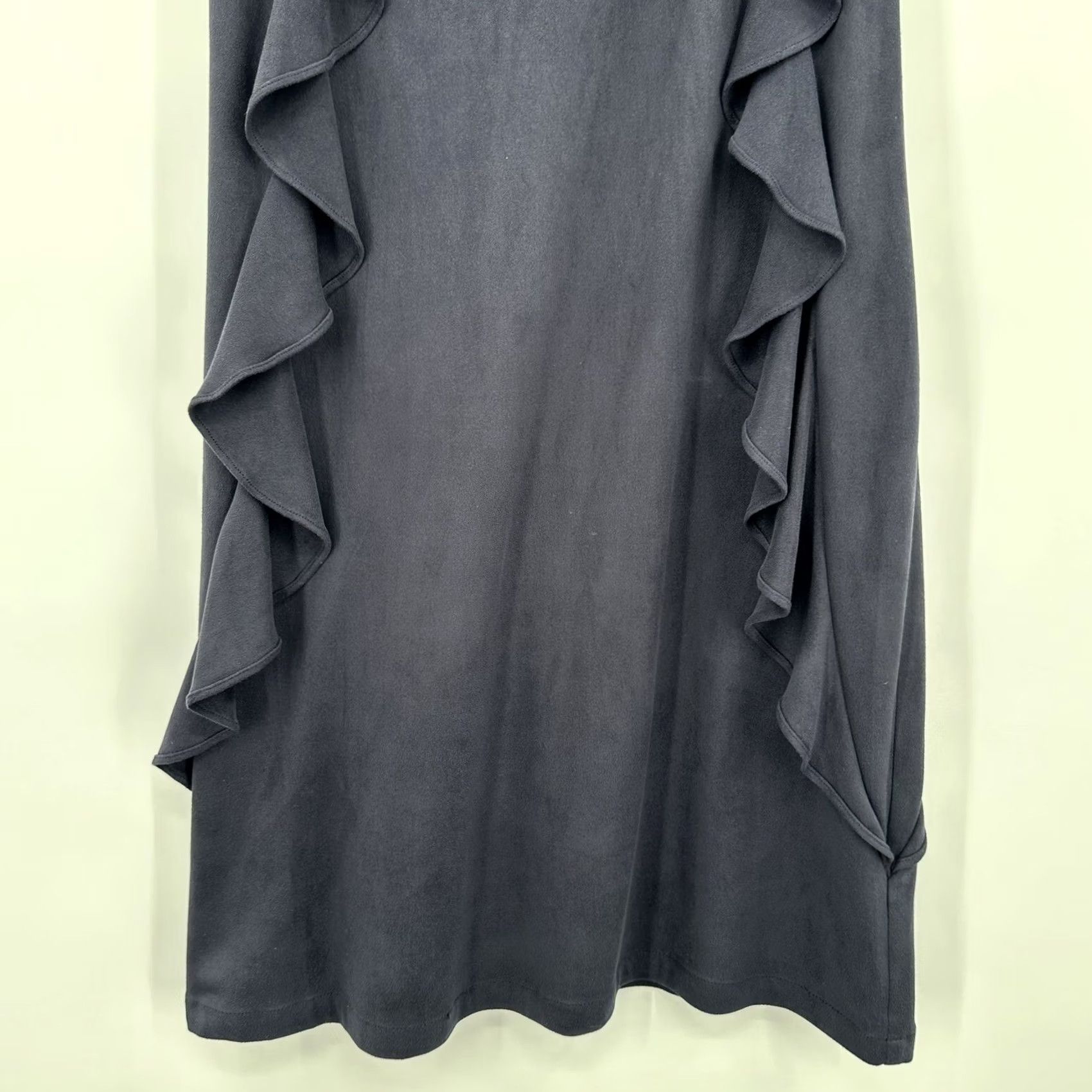 Vintage Julie Brown NYC Navy Blue Faux Suede Ruffle Shift Dress Petite P Sleeveless Mini Size XS / US 0-2 / IT 36-38 - 4 Thumbnail