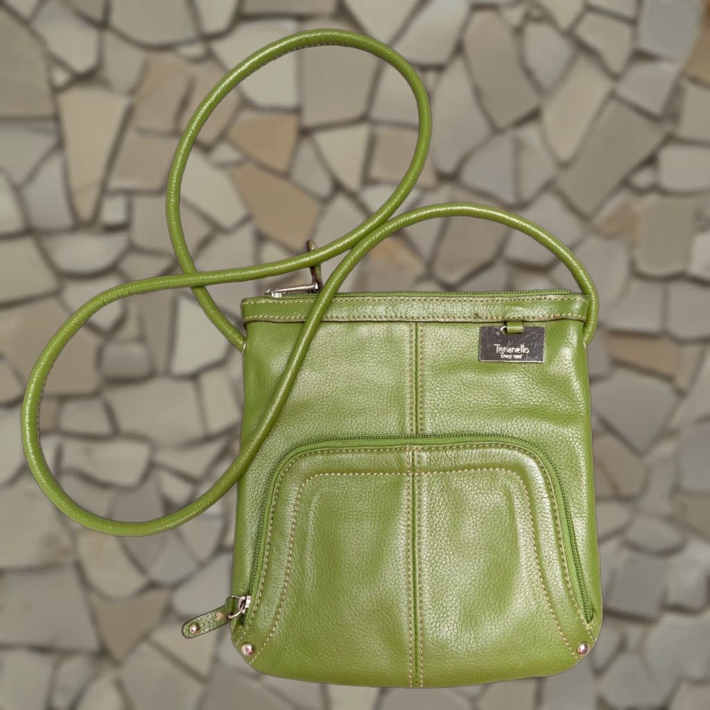 Vintage Tignanello Leather Crossbody Purse Green Pebbled Women Crossbody Bag