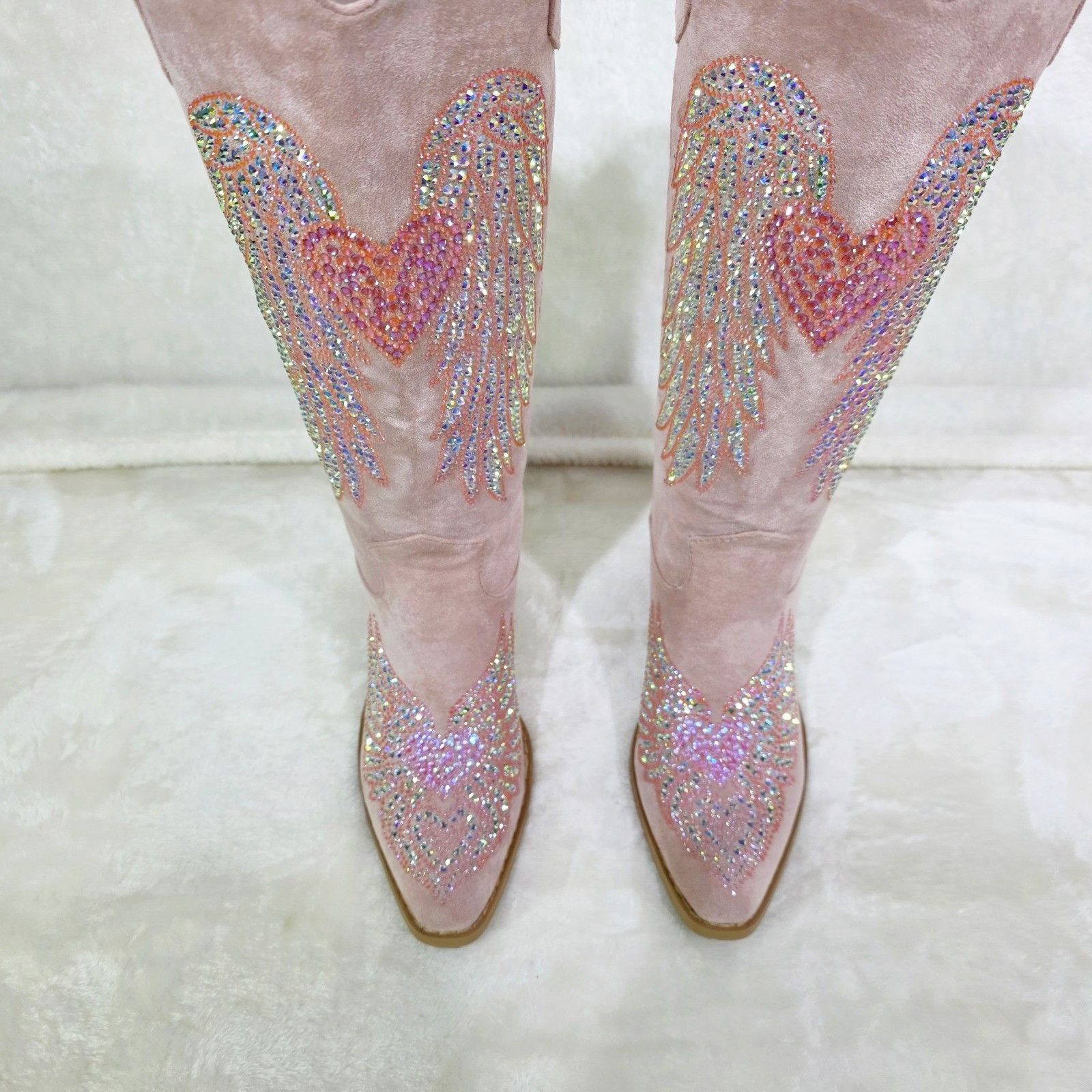 Other Angel Wings Dusty Pink Rhinestone Country Western Cowgirl K Size US 12 / IT 42 - 3 Thumbnail