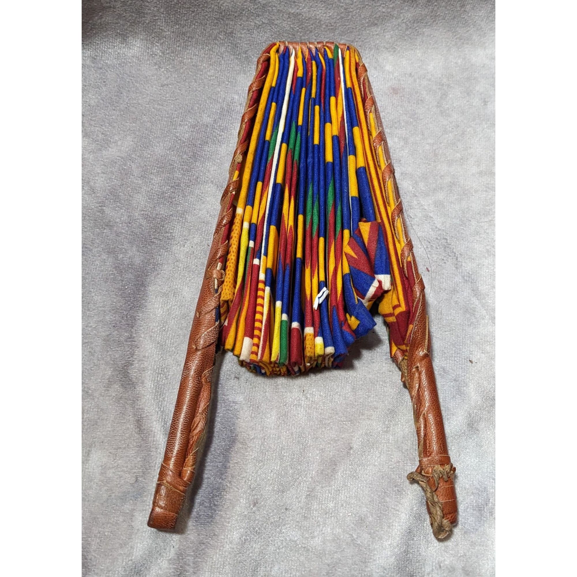 Other Handmade African Fabric Fan Double Sided Leather Handle Size ONE SIZE - 5 Thumbnail