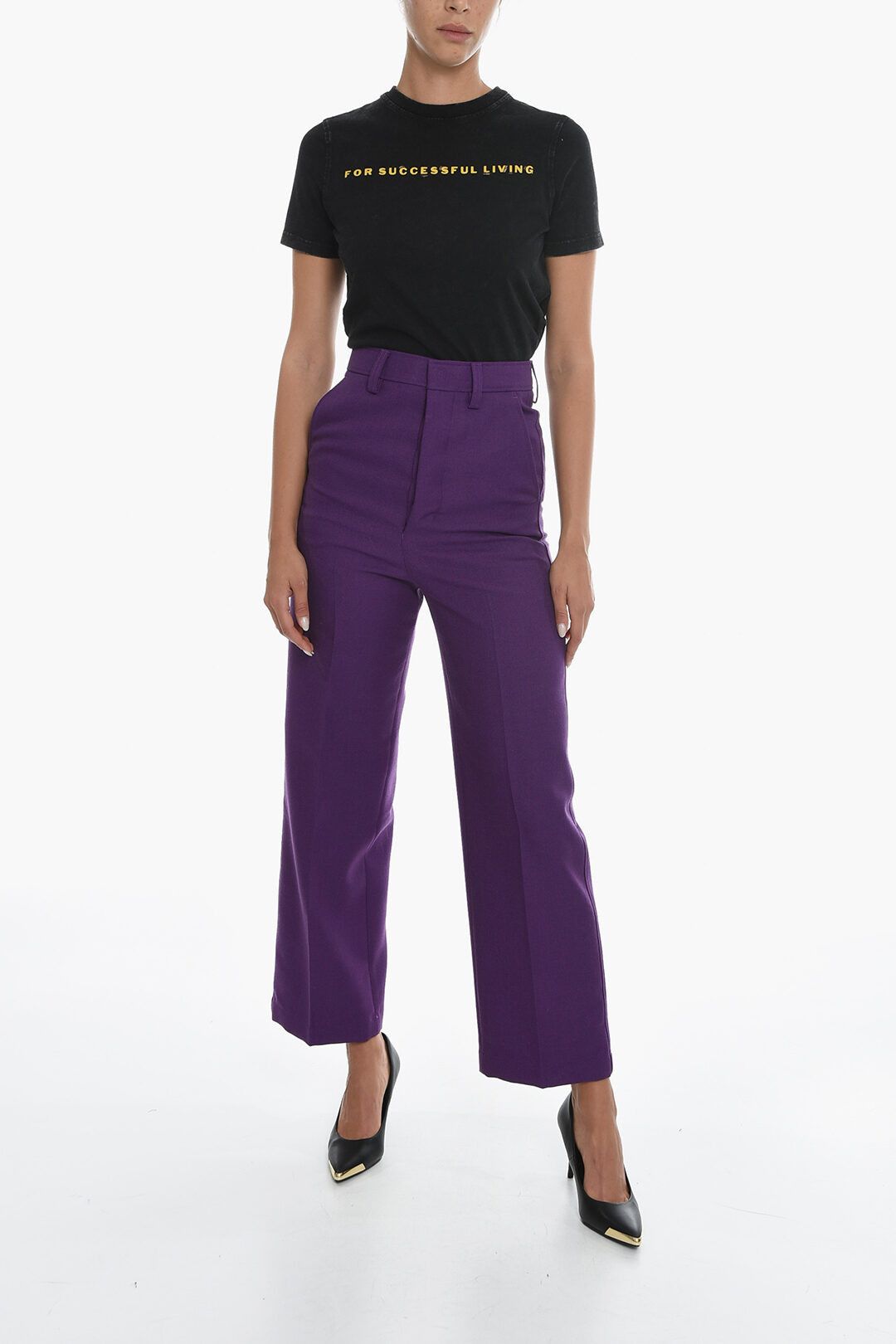 Image of Ami Og1Mm0524 Wool Tailored Pants In Purple, Women's (Size 38)