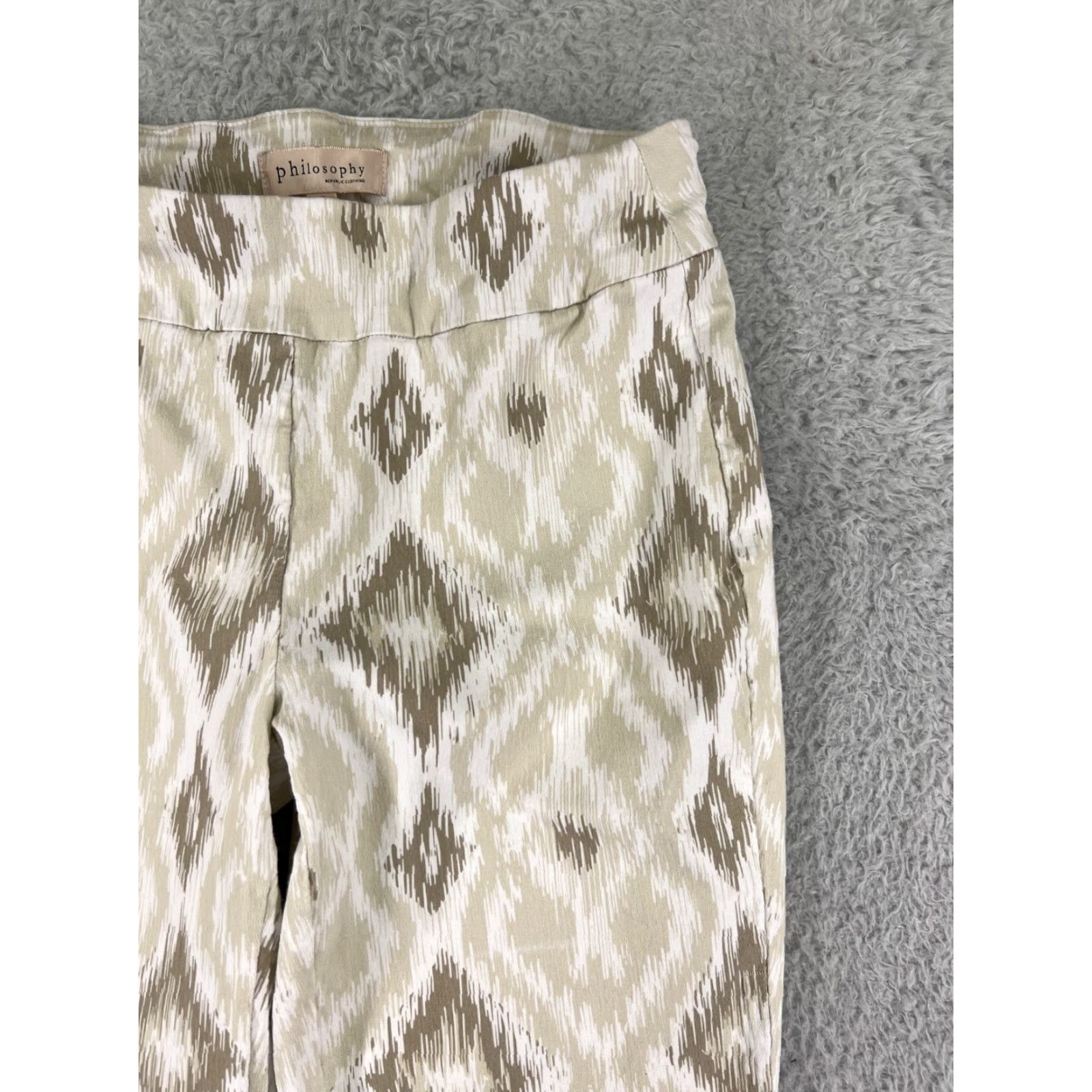Vintage Philosophy Pants Women's Small Beige Diamond Pattern Rayon Blend Stretch Pull On Shirt? Size 28" / US 6 / IT 42 - 6 Thumbnail