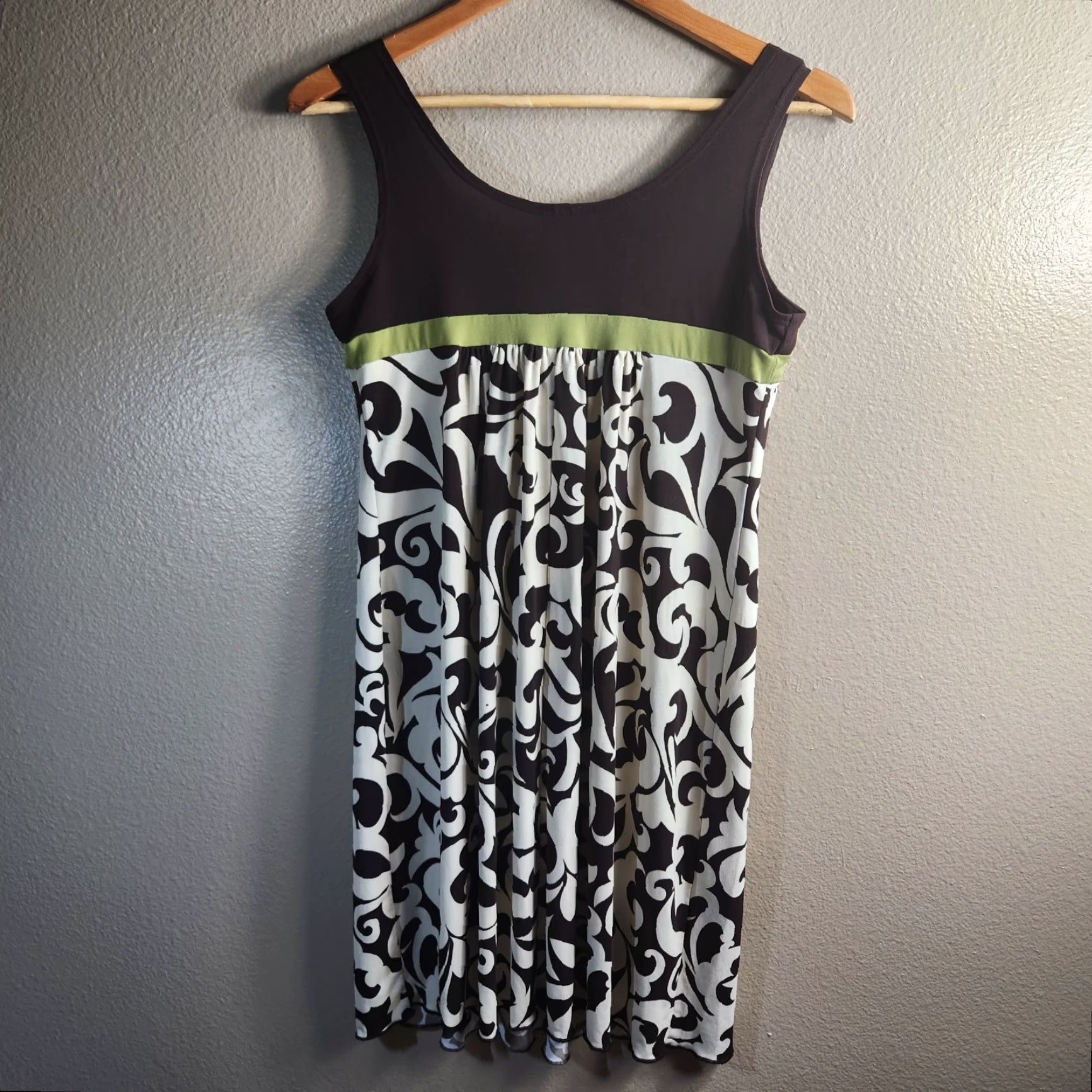 Vintage VINTAGE En Focus Studio Womens 8 Y2K Brown/Ivory/Lime Green Tank Shift Dress Size M / US 6-8 / IT 42-44 - 5 Thumbnail