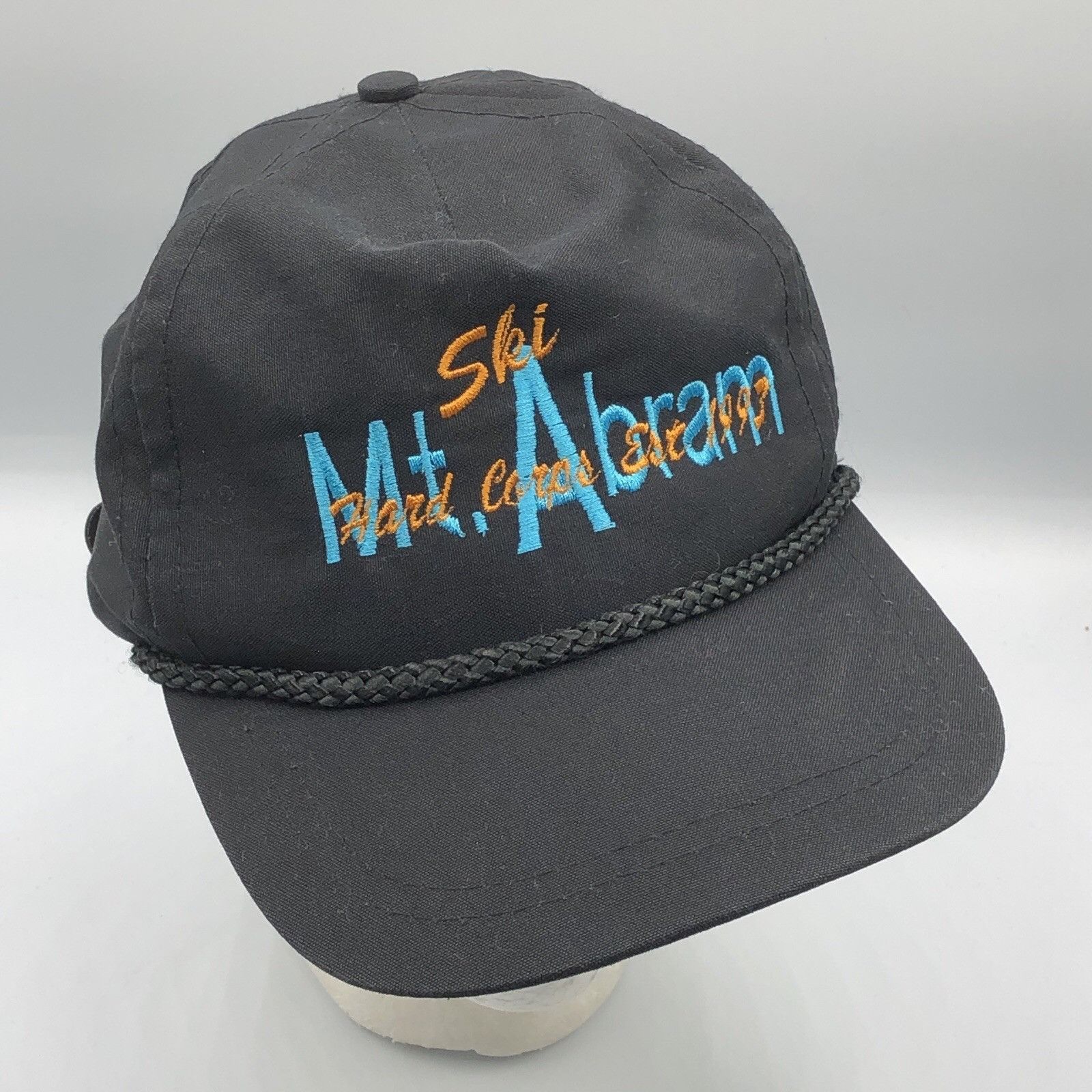 Vintage Vintage Ski Mt Abrom Black Rope Hat Leather Strapback Size ONE SIZE - 1 Thumbnail