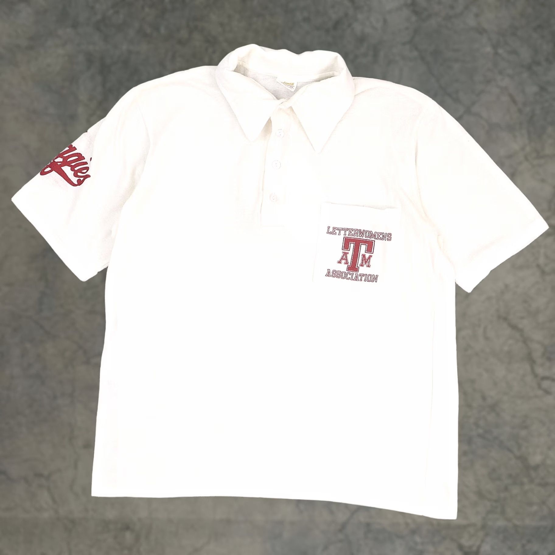 Vintage VTG 80s Texas A& University Aggies Football Medium White Short Sleeve Polo - Vintage 80s Size 32" / US 10 / IT 46 - 1 Thumbnail