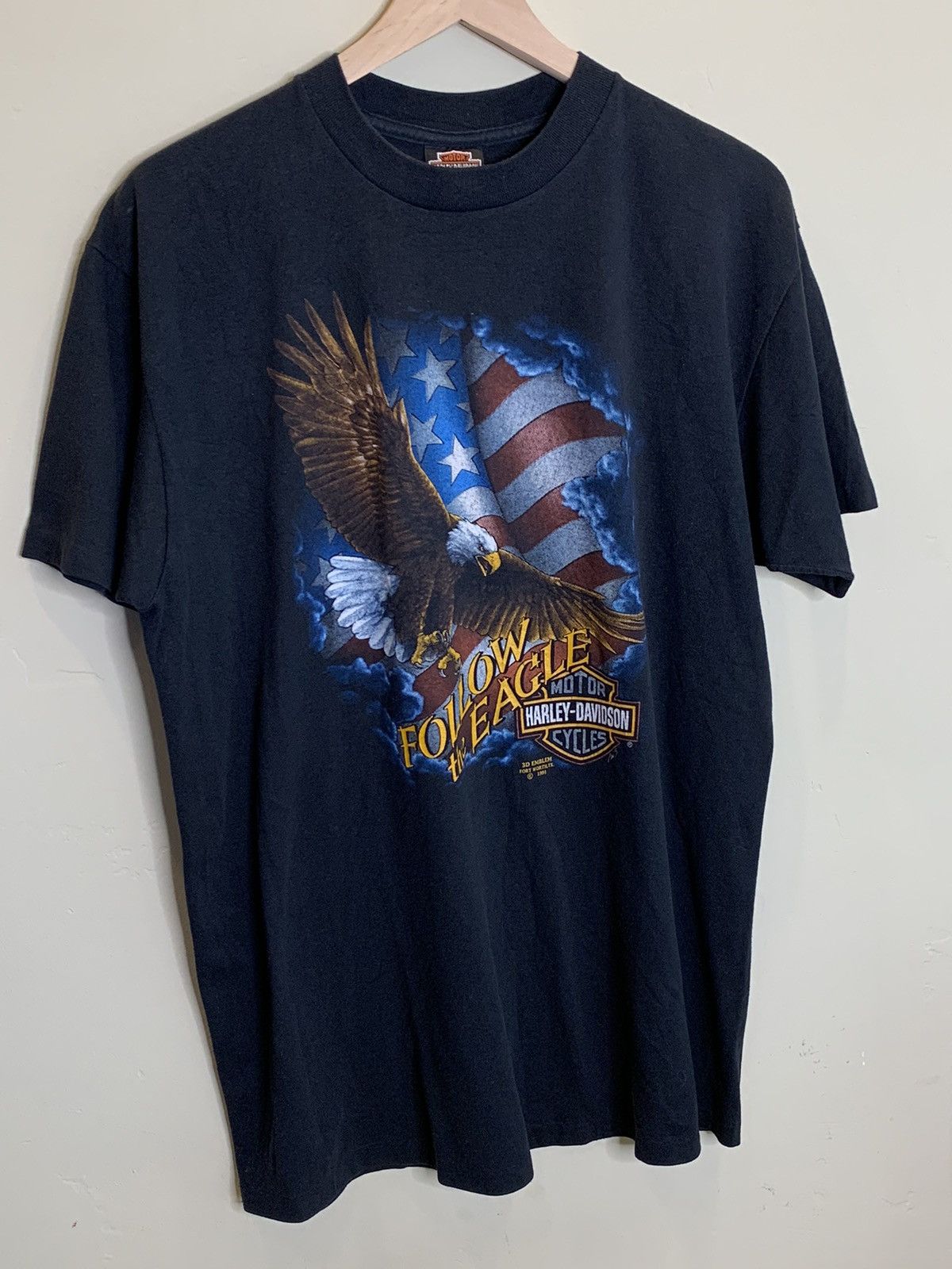 Harley Davidson × Vintage *RARE* Vintage 1991 3D Emblem Harley Davidson Eagle T-Shirt Size US XL / EU 56 / 4 - 1 Thumbnail