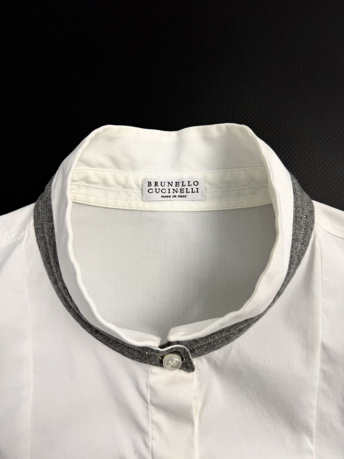 Brunello Cucinelli Brunello Cucinelli Womens White Cotton Blend Shirt Silk Trim Size XL / US 12-14 / IT 48-50 - 14 Thumbnail