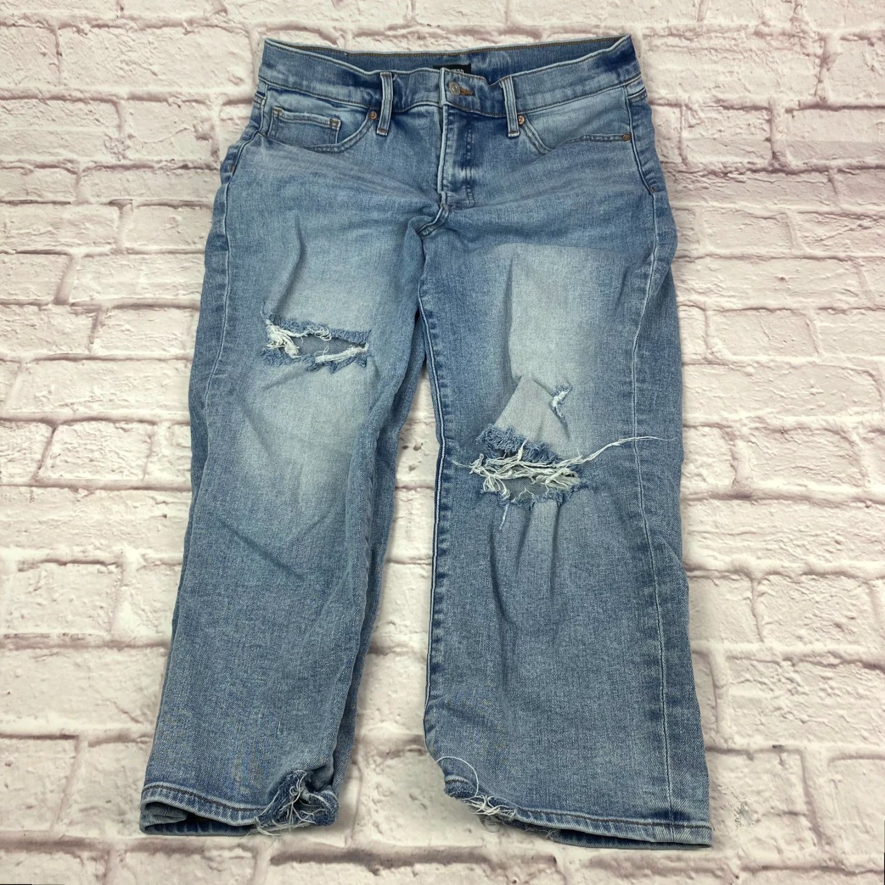 Express Express Jeans Womens Jeans Ankle 10 Blue Distressed Light Wash - Express Size 32" / US 10 / IT 46 - 3 Thumbnail