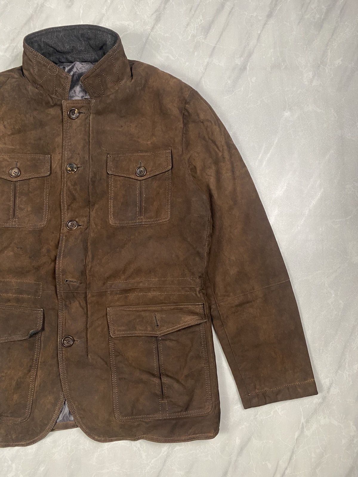 Japanese Brand Vintage Japanese Western Brown Suede Trucker Jacket Size US S / EU 44-46 / 1 - 2 Thumbnail