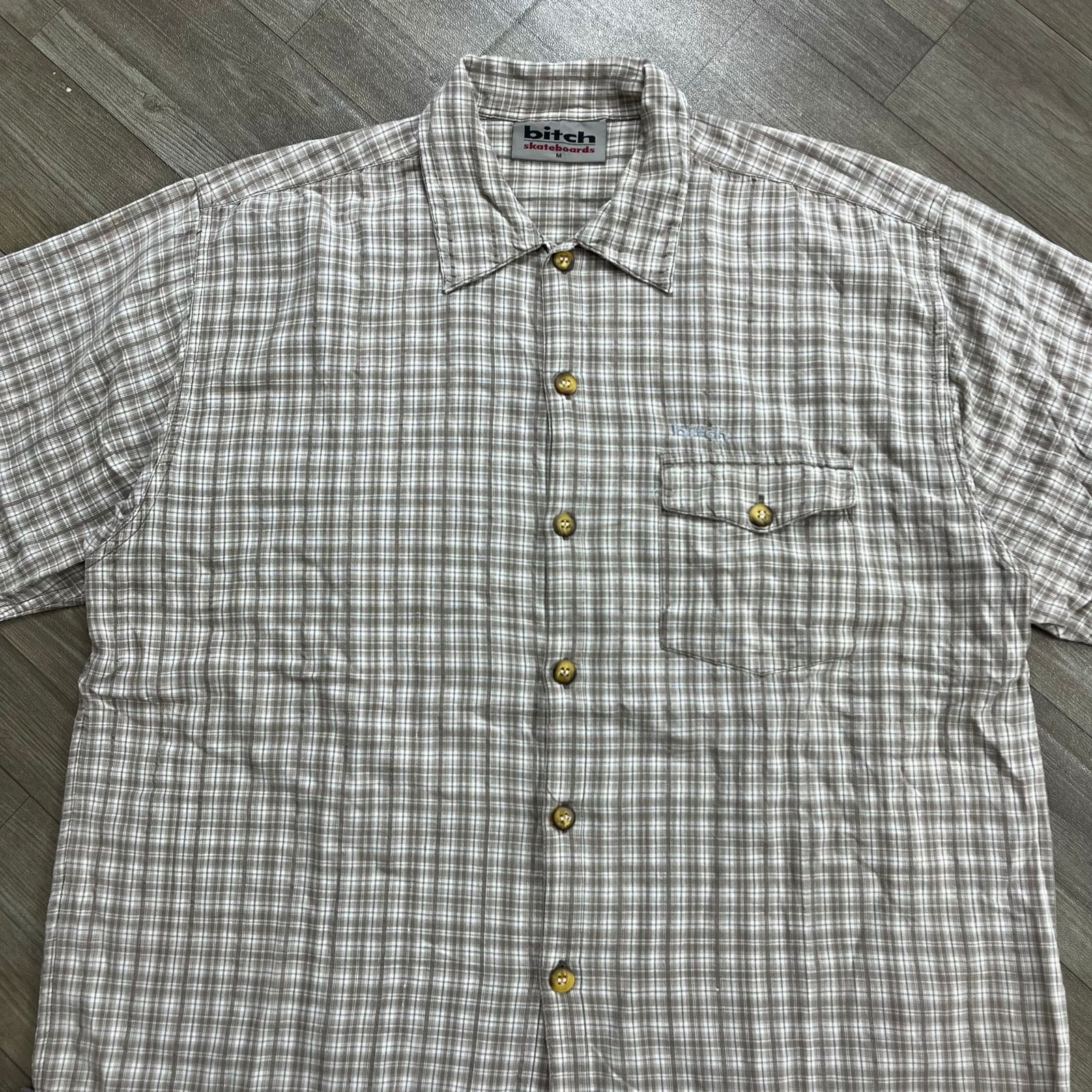Vintage 90's Bitch Shorty's Skateboards Tartan Pocket Button Shirt Size US M / EU 48-50 / 2 - 2 Thumbnail
