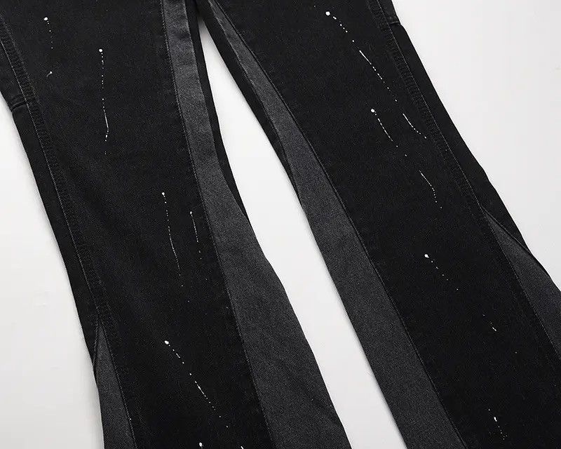 Jean Splattered Paint Flare Black Denim Jeans Size US 30 / EU 46 - 8 Thumbnail