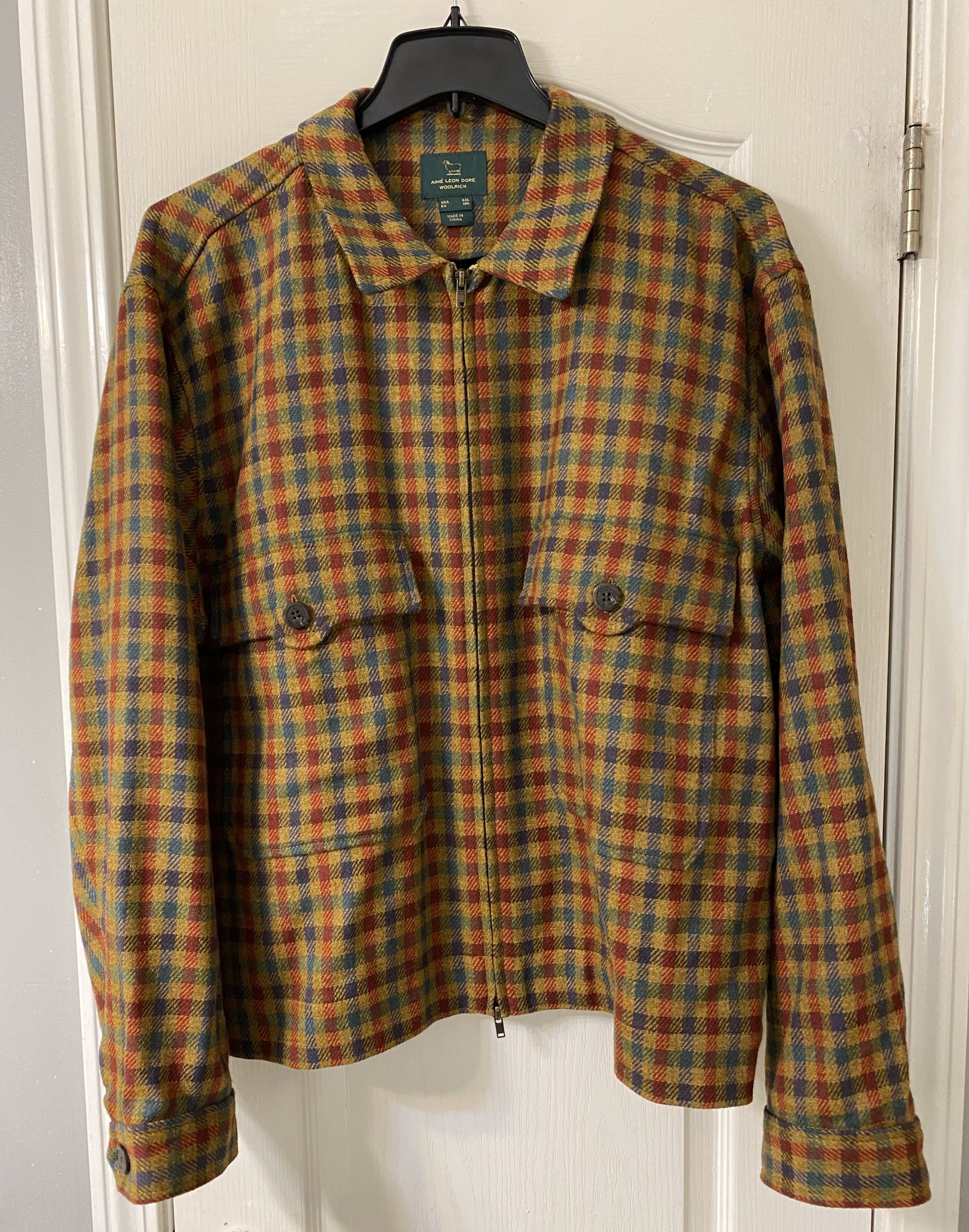 Image of Aime Leon Dore x Woolrich Woolen Mills Flannel Overshirt - Zip Jacket Knit in Pattern (Size 2XL)