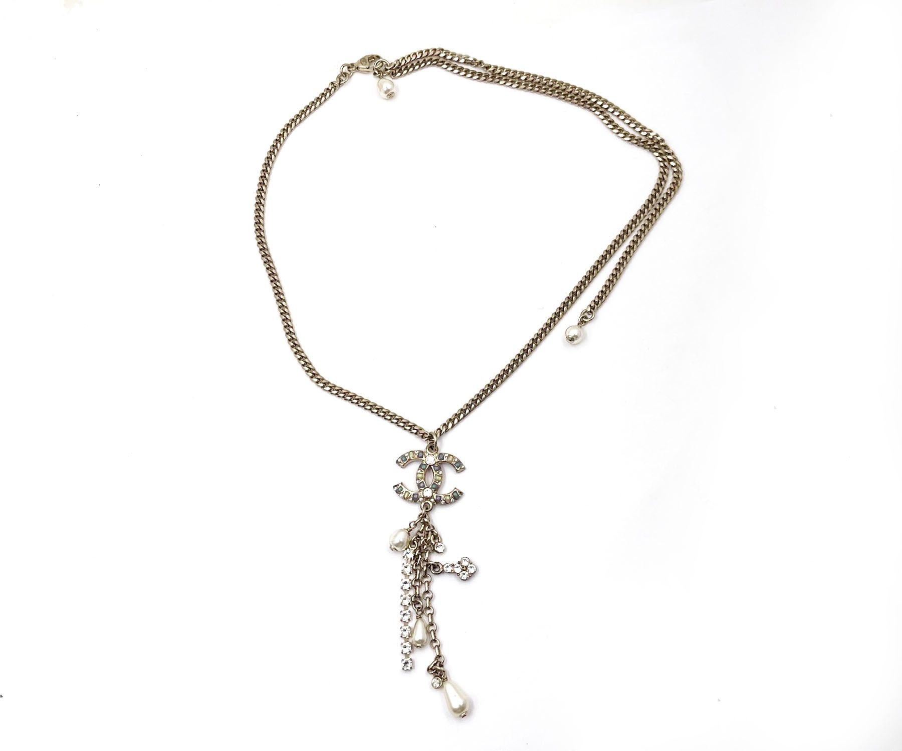 image of Chanel Gold Cc Iridescent Bead Pearl Chain Necklace, Women's