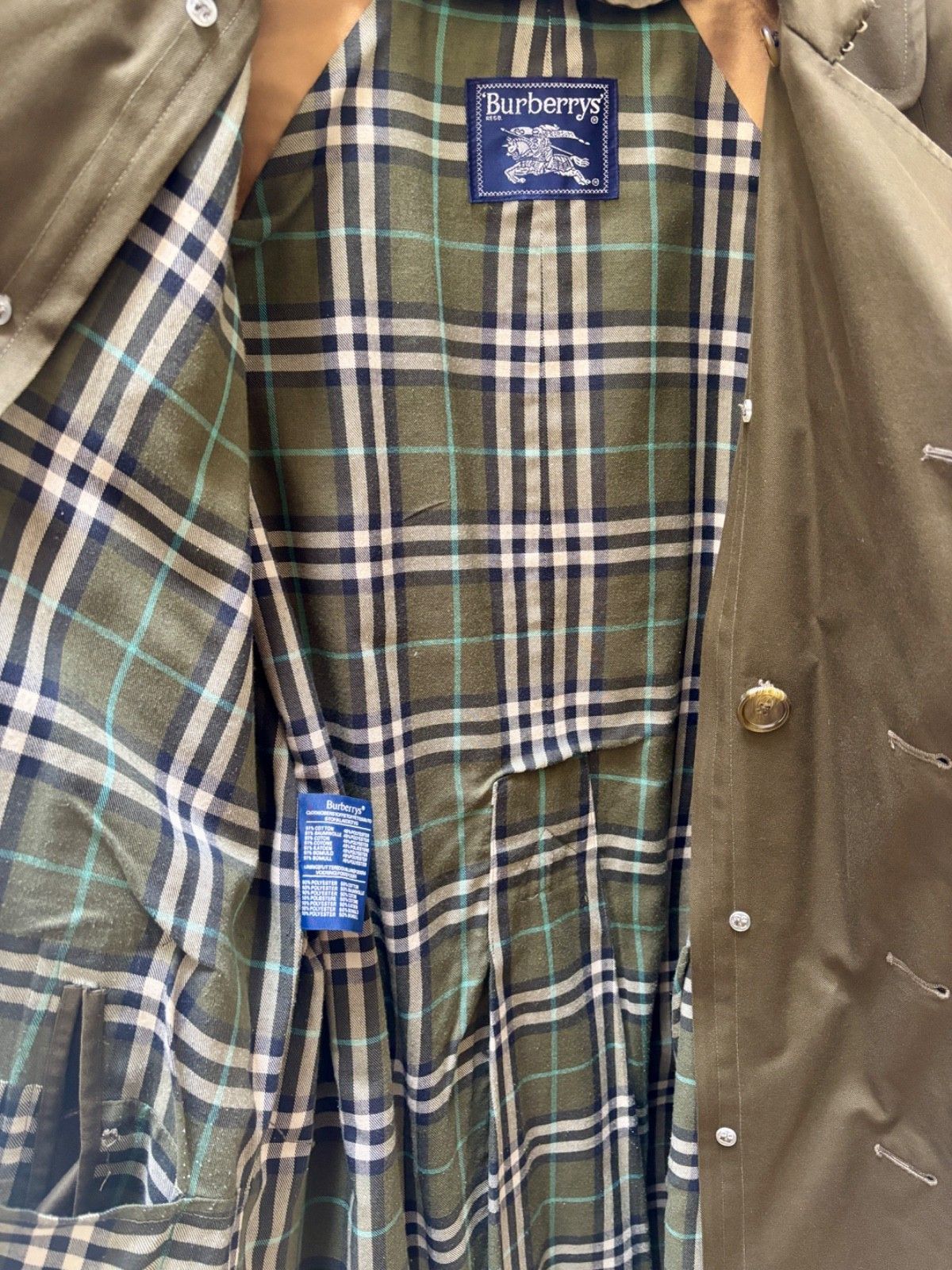 Burberry Rare M46 90s Burberry Trench Coat w/ Green House Check Size US XL / EU 56 / 4 - 6 Thumbnail