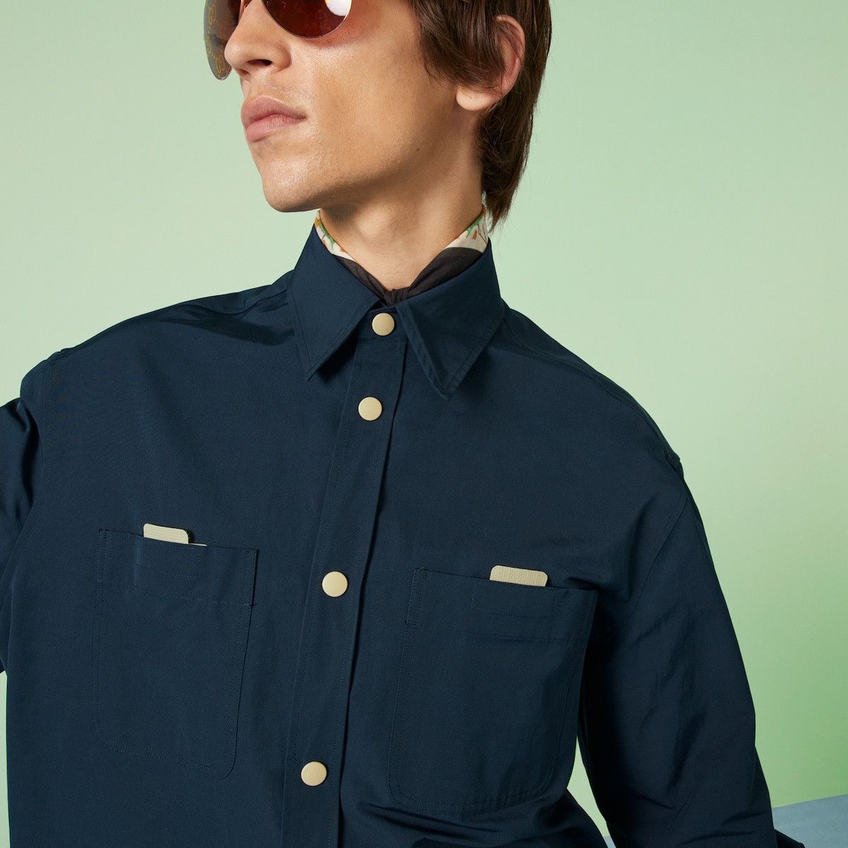 Gucci o1s1wg110225 Cotton Nylon Shirt With Embroidery in Navy Blue Size US XXL / EU 58 / 5 - 4 Thumbnail