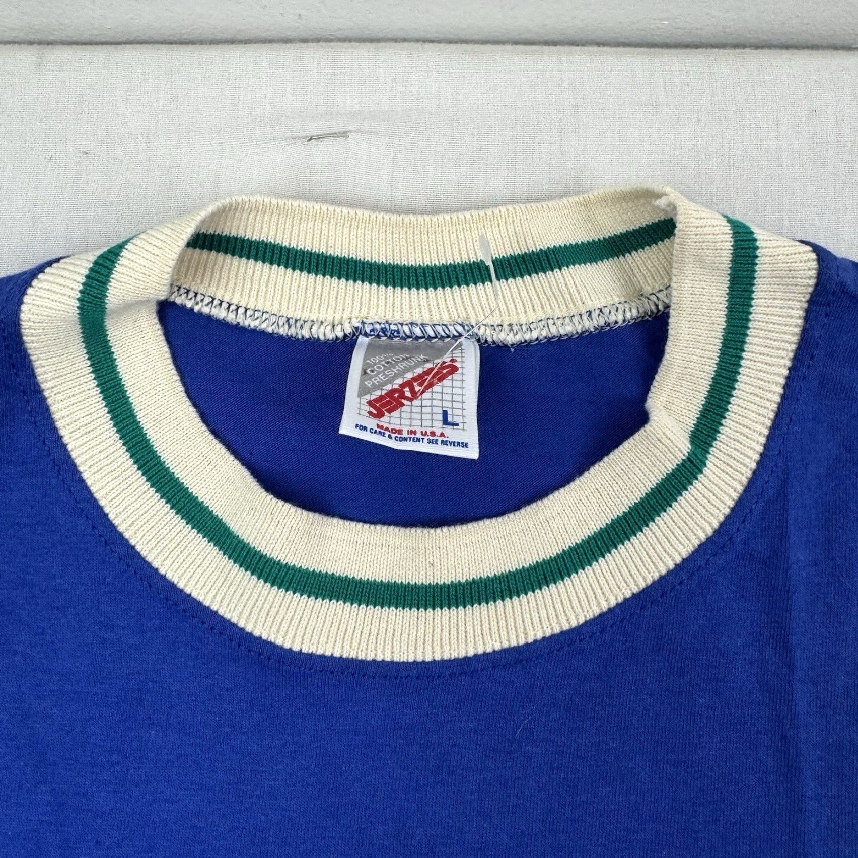 Jerzees VINTAGE Jerzees Blank T Shirt Adult Large NWOT Collar Made In USA Hipster 90s USA Classic Mens Shirt Blue Cotton Short Sleeve Size US L / EU 52-54 / 3 - 4 Thumbnail
