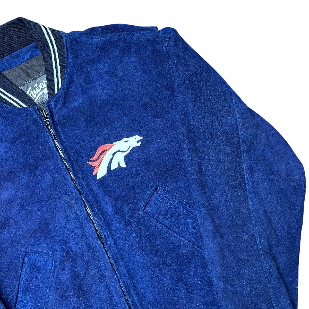 NFL × Vintage Vintage 1990s NFL Denver Broncos Blue Suede Zip Up Jacket Size US XL / EU 56 / 4 - 14 Thumbnail