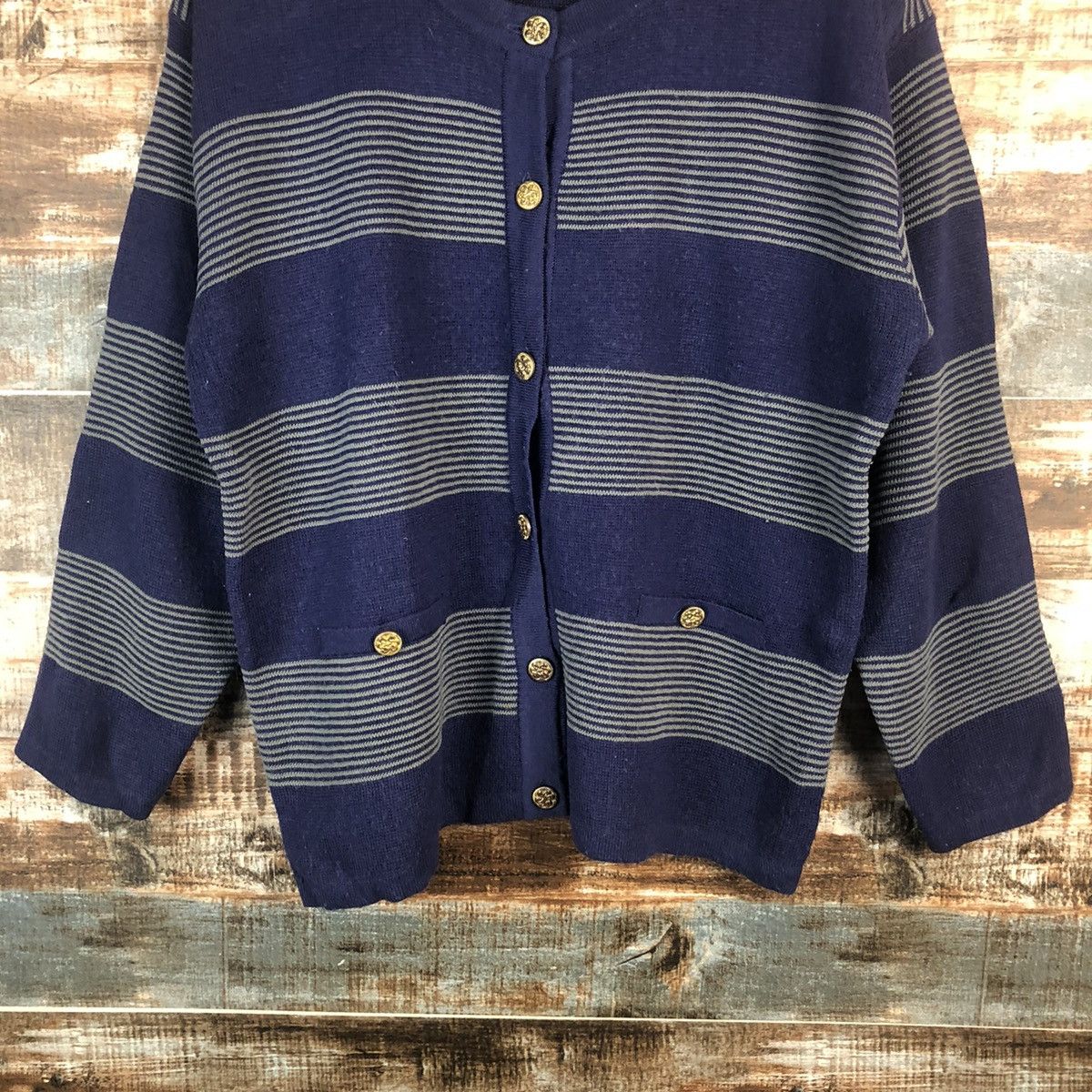 Homespun Knitwear × Japanese Brand Elemi Purple stripe cardigan Knitwear #A2270 Size M / US 6-8 / IT 42-44 - 3 Thumbnail
