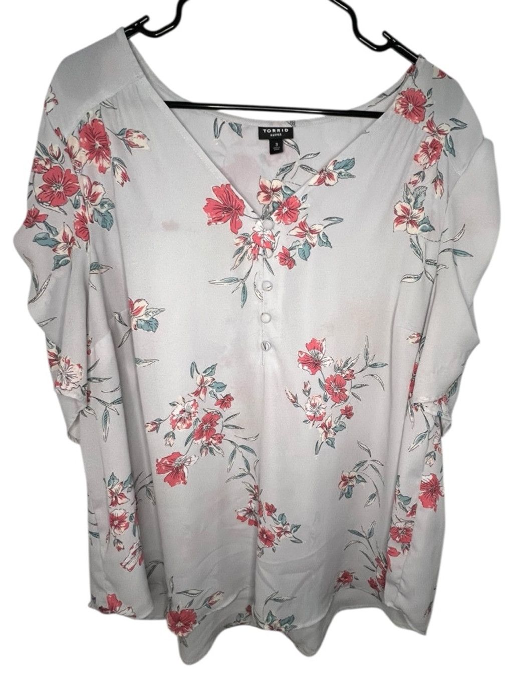 Torrid Torrid Harper Floral Short Sleeve Loose Fit Blouse Size 3XL / US 20-22 - 1 Thumbnail
