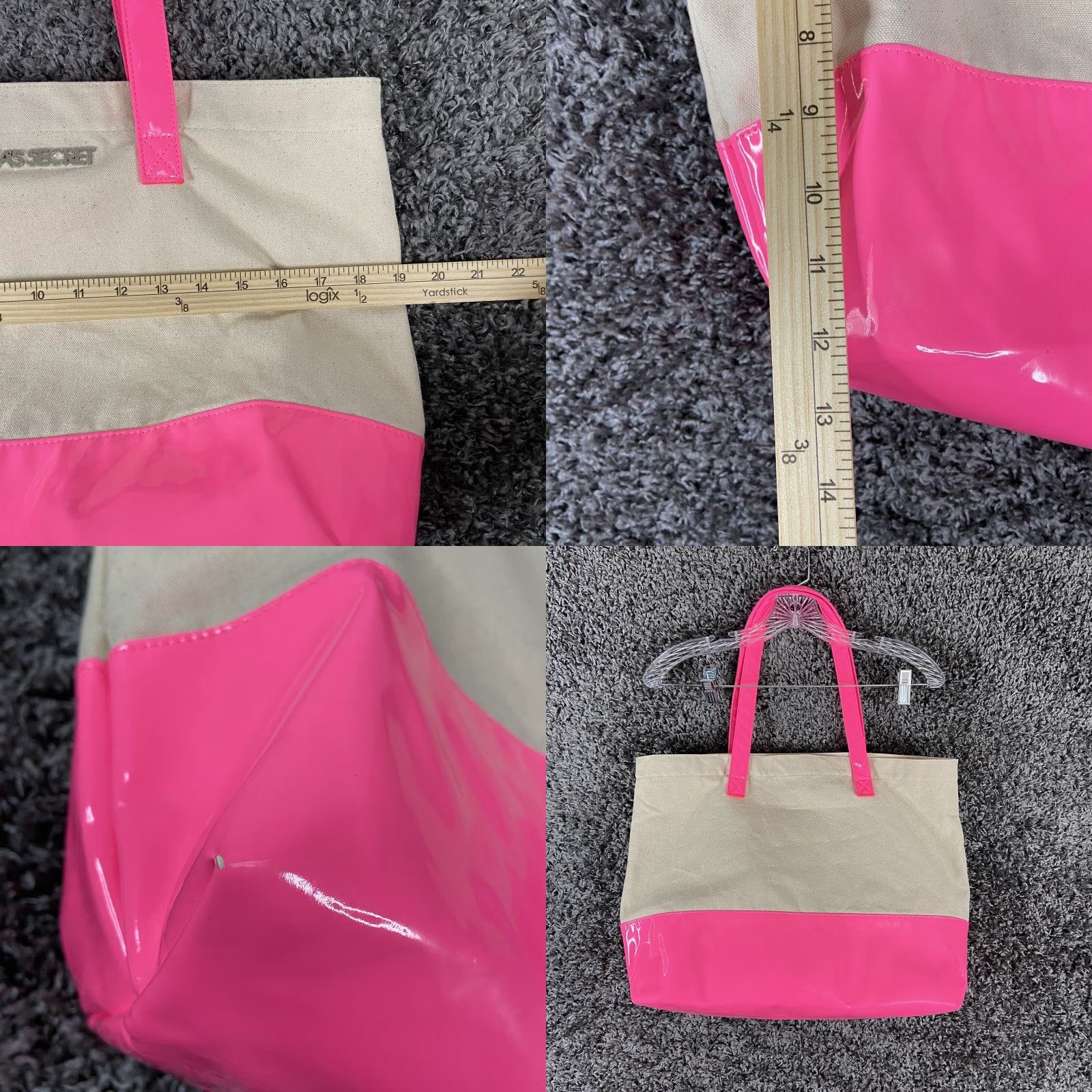 Victoria's Secret VINTAGE Victoria's Secret Tote Bag Canvas Pink Beige Women's Tote Bag Purse Adult Women Pink Beige Short Strap Overn? Size ONE SIZE - 8 Thumbnail