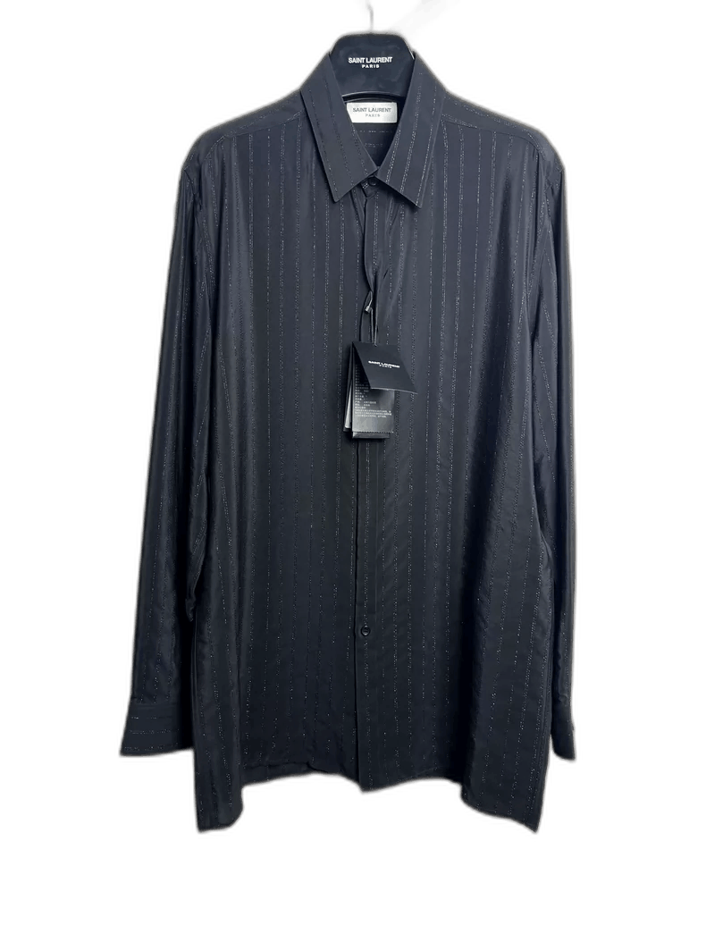Saint Laurent Paris Saint Laurent Black Silver Striped Silk Shirt-2507 Size US M / EU 48-50 / 2 - 1 Thumbnail