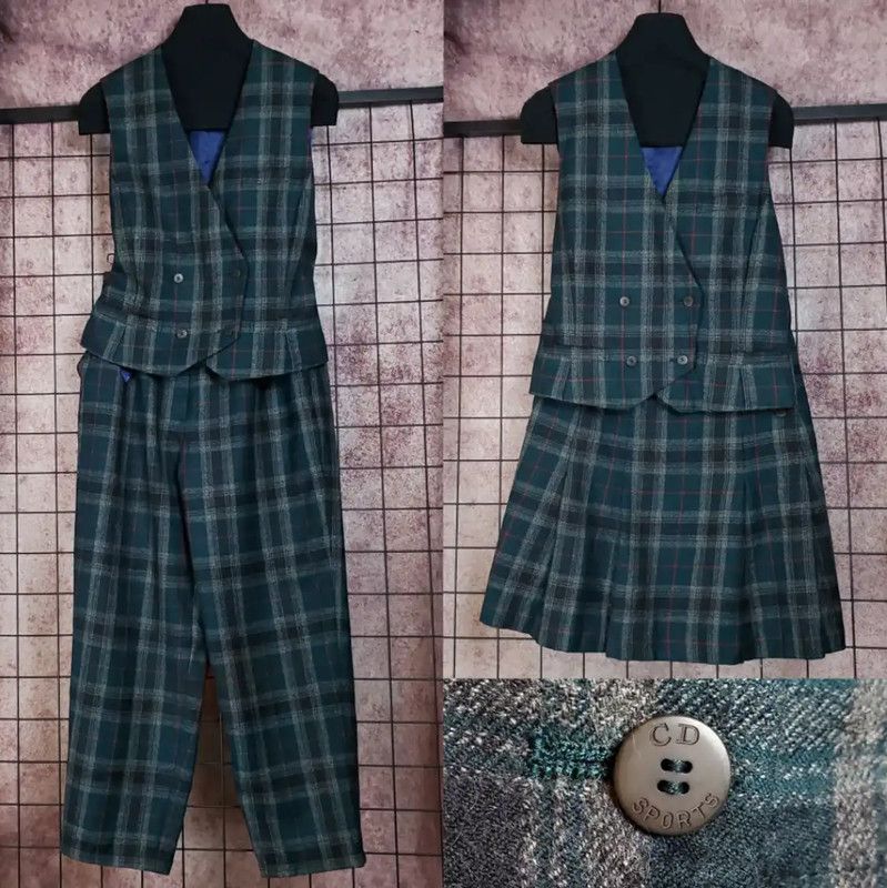 Dior Wool Plaid Sleeveless Cardigan in Green 0089