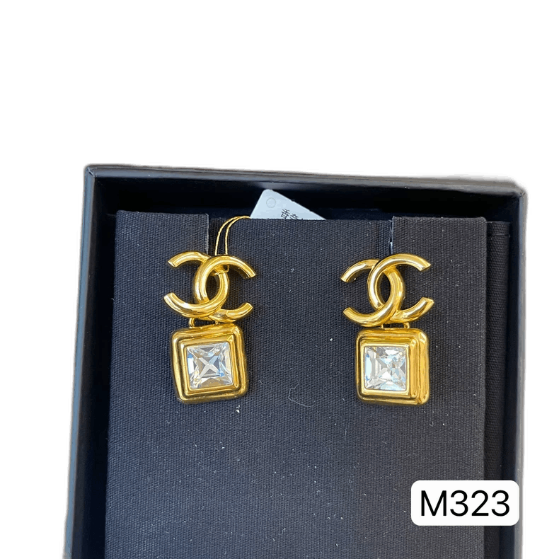 CHANEL Vintage Double C Square Earrings