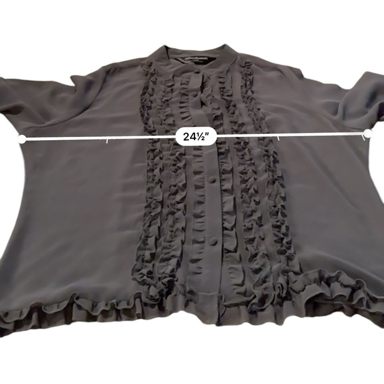 Norma Kamali Norma Kamali Poet Sheer Gray Ruffle Button-Front Top Size XXL / US 16-18 / IT 52-54 - 12 Thumbnail