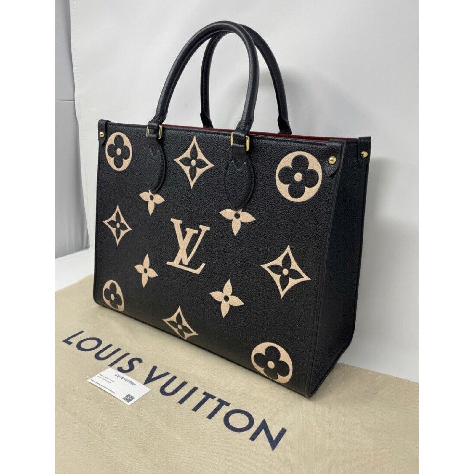 Louis Vuitton Louis Vuitton OnTheGo Tote MM Black/Beige Leather Size ONE SIZE - 4 Thumbnail