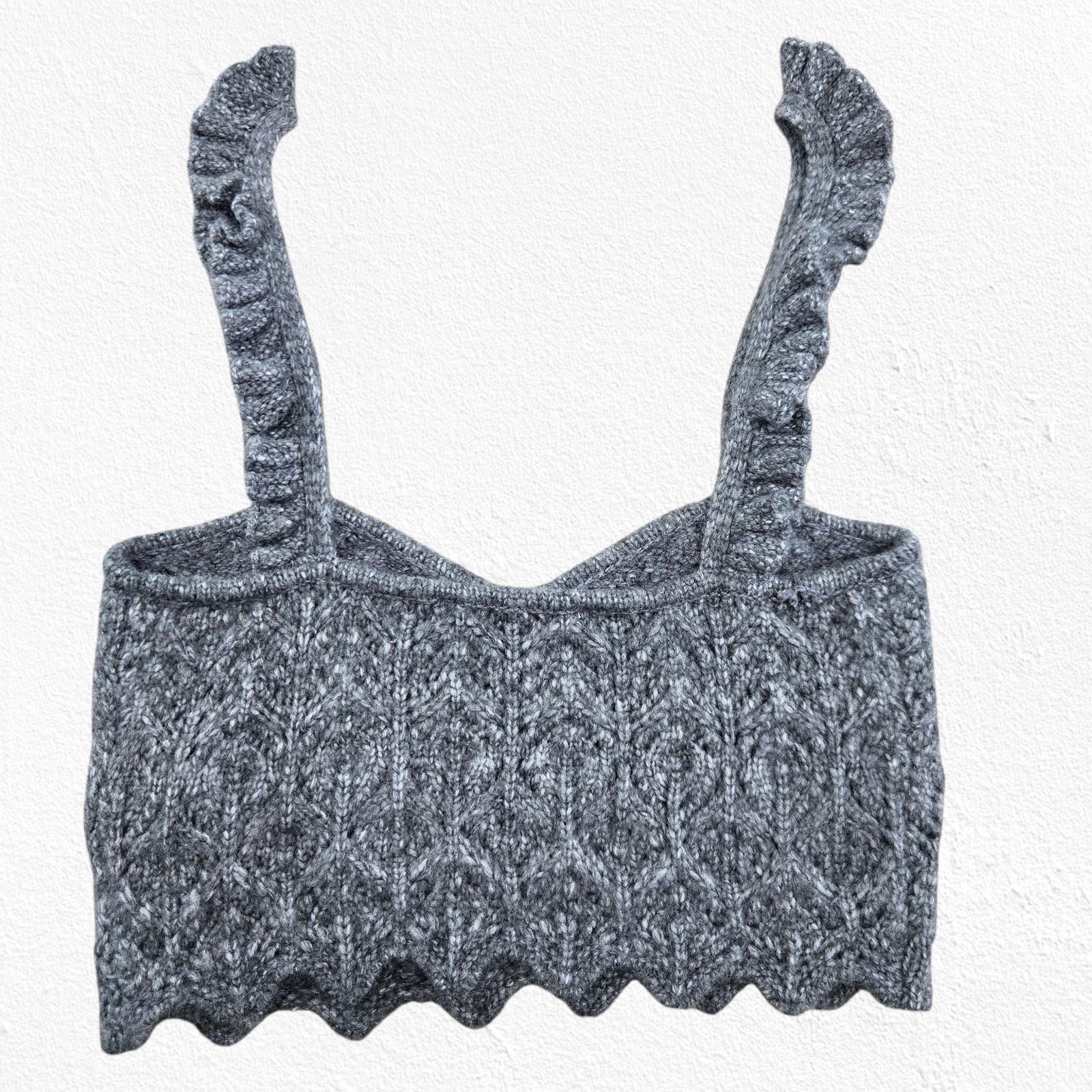 Zara Zara Knit Crop Top Small Gray Cable Ruffle Size S / US 4 / IT 40 - 6 Thumbnail