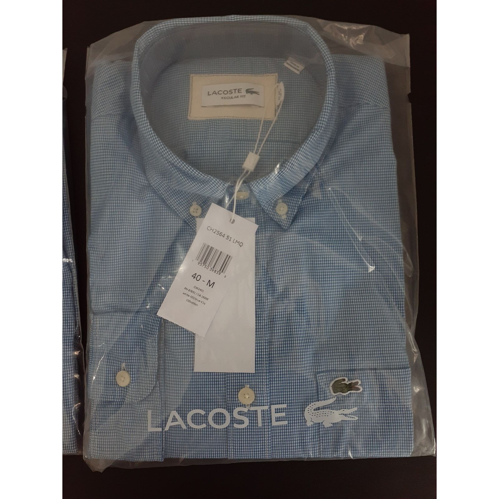 Lacoste Lacoste Men's Long Sleeve Checked Gingham Shirt Size 40-M Size US M / EU 48-50 / 2 - 2 Thumbnail