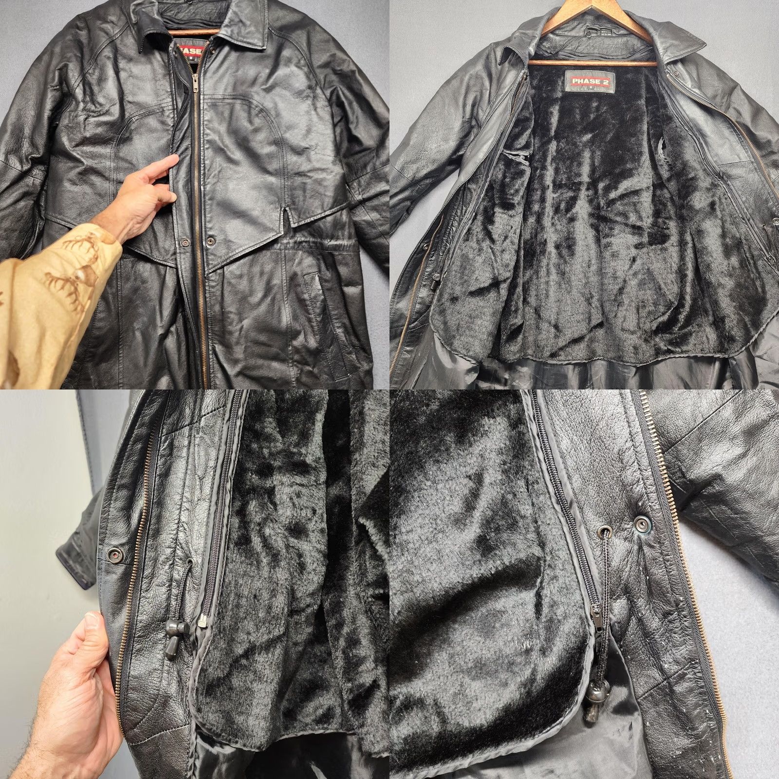 Vintage Phase 2 Leather Coat Mens Medium Black Zip Front Removable Faux Fur Liner Coat Size US M / EU 48-50 / 2 - 9 Thumbnail