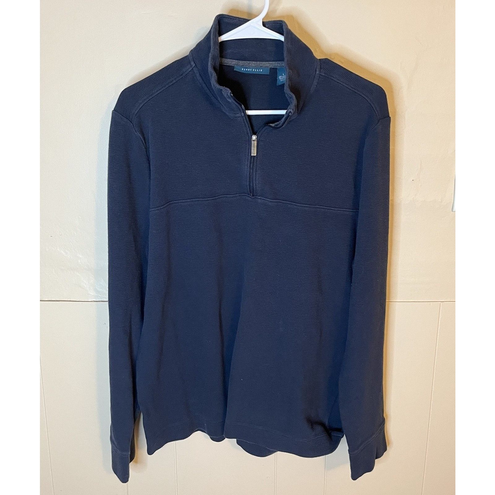 Perry Ellis Perry Ellis 1/4 Zip Sweater Mens Large Navy Blue Pullover Size US XL / EU 56 / 4 - 1 Thumbnail
