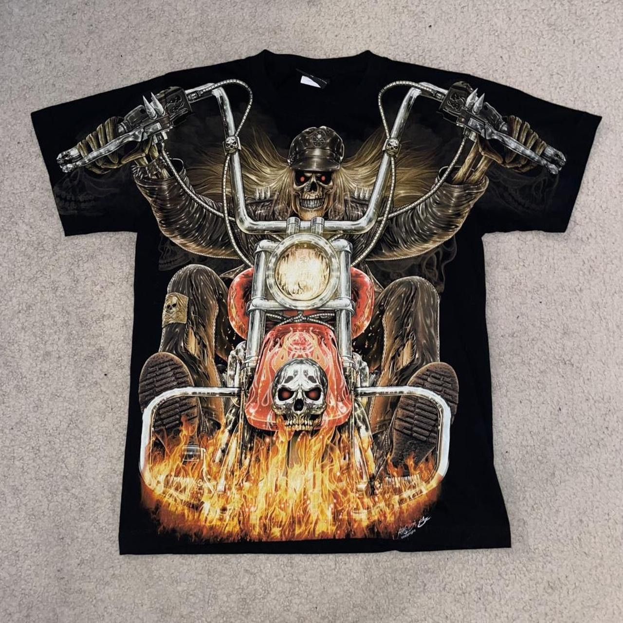 Vintage Y2K Jays Rock Hell Rider Motorcycle Skull all over print Size US M / EU 48-50 / 2 - 1 Thumbnail