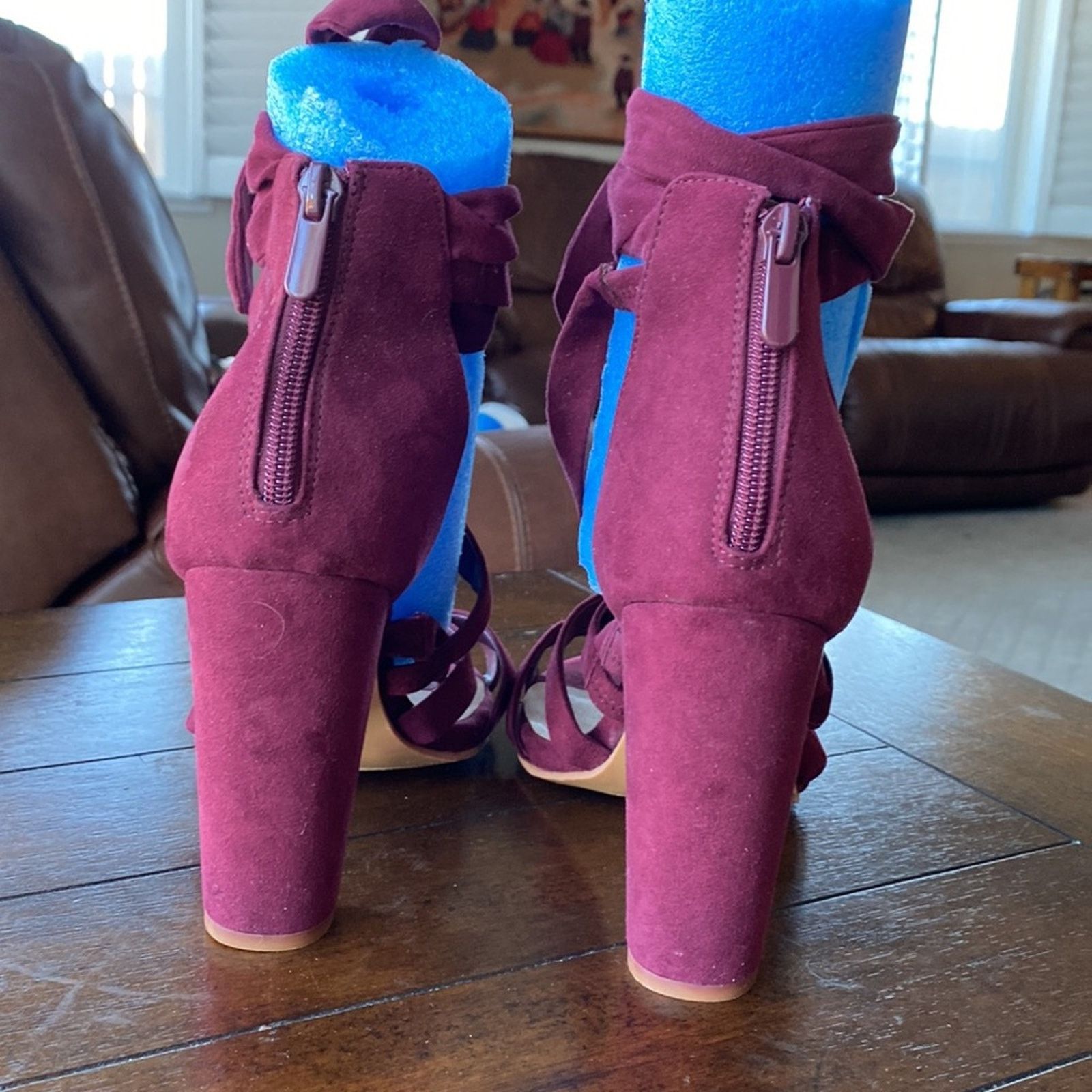 Other Torrid maroon strappy heels faux suede chunky heel sz 10.5W Size US 10.5 / IT 40.5 - 7 Thumbnail