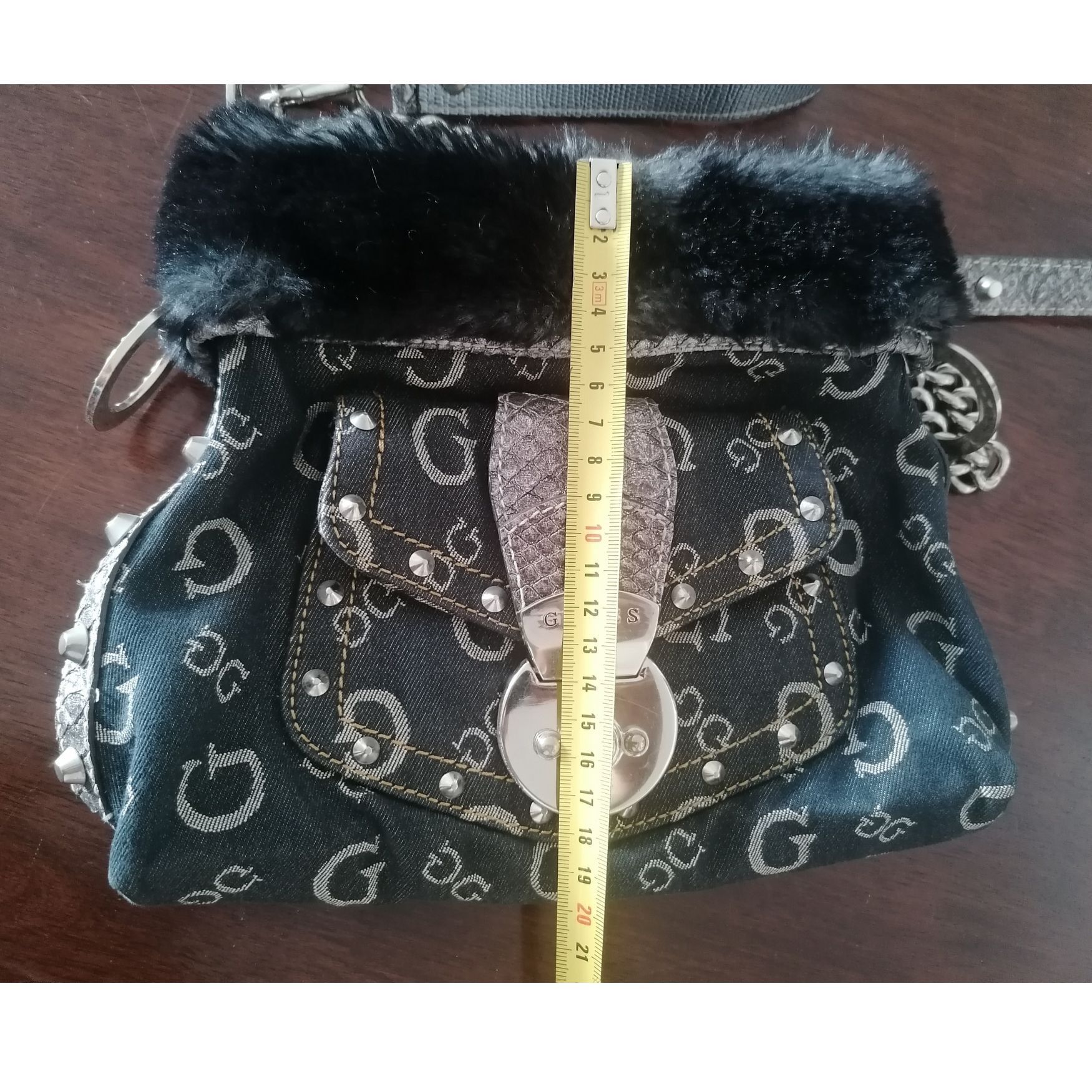 Guess Denim bag with faux fur and snakeskin pattern Size ONE SIZE - 18 Thumbnail