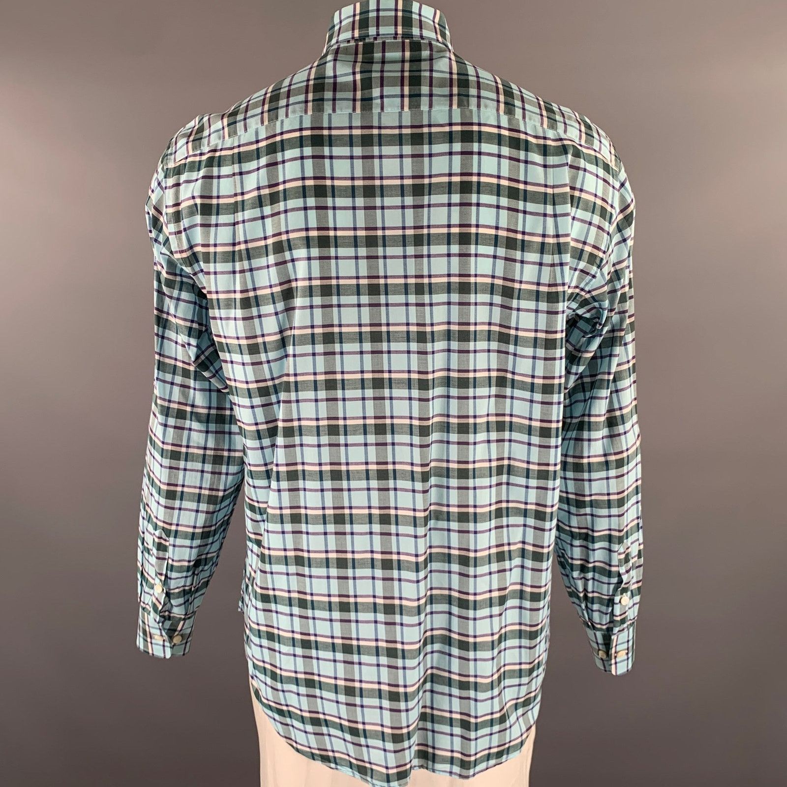 Brioni BRIONI L Blue Purple Green Plaid Cotton Pointed Collar Shirt Size US L / EU 52-54 / 3 - 4 Thumbnail