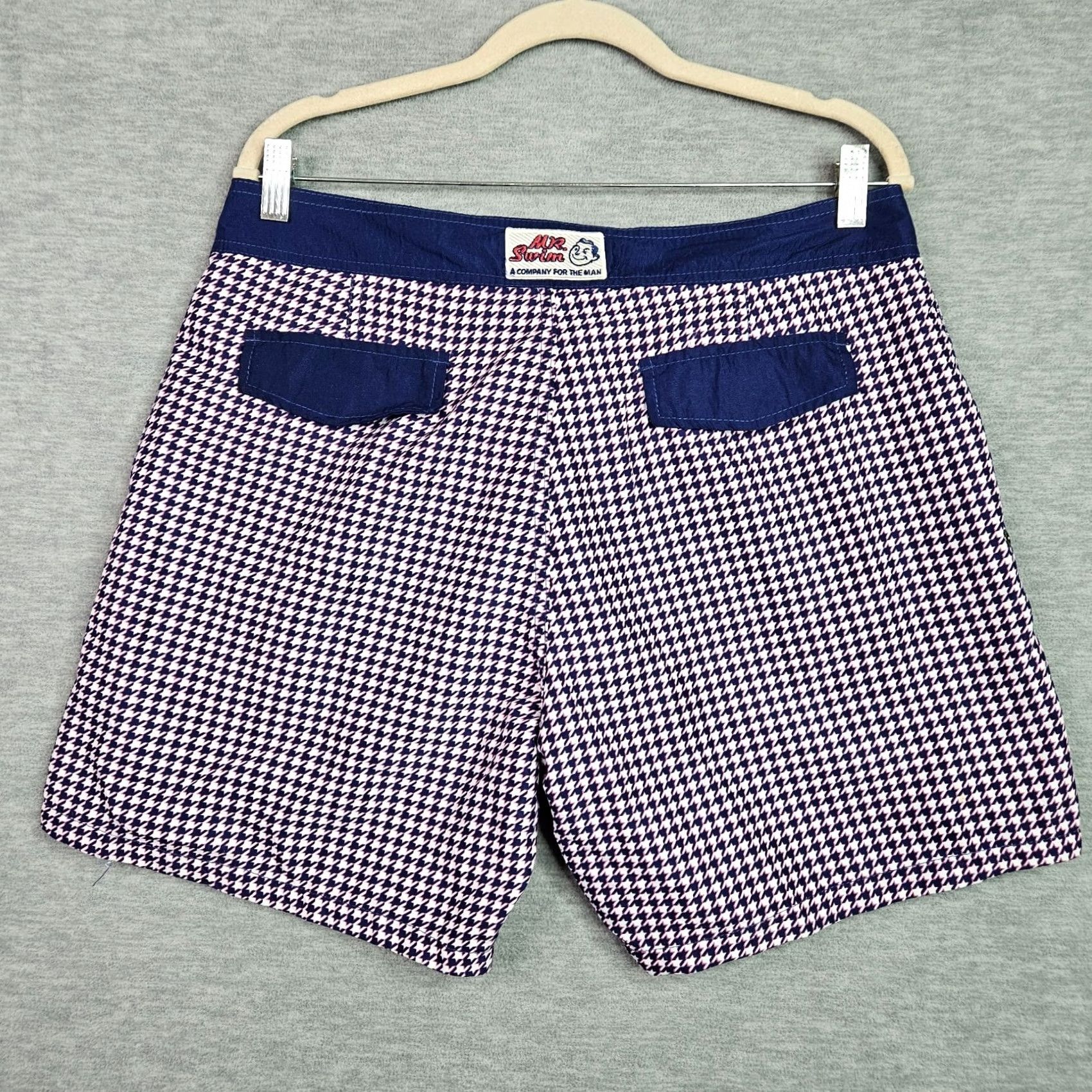 Vintage Mr.Swim Trunks Navy Houndstooth Pattern Lined Board Shorts Size 34 NEW Size US 34 / EU 50 - 2 Thumbnail