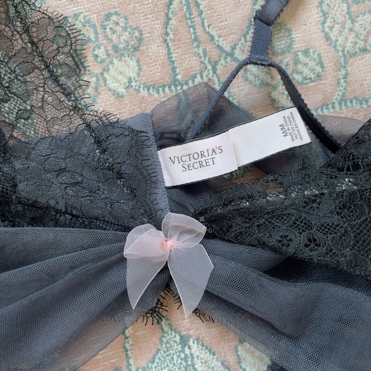 Victoria's Secret Dusty Blue Mesh & Black Lace Sheer Mini Slip Dress (S-M) Size M / US 6-8 / IT 42-44 - 13 Thumbnail