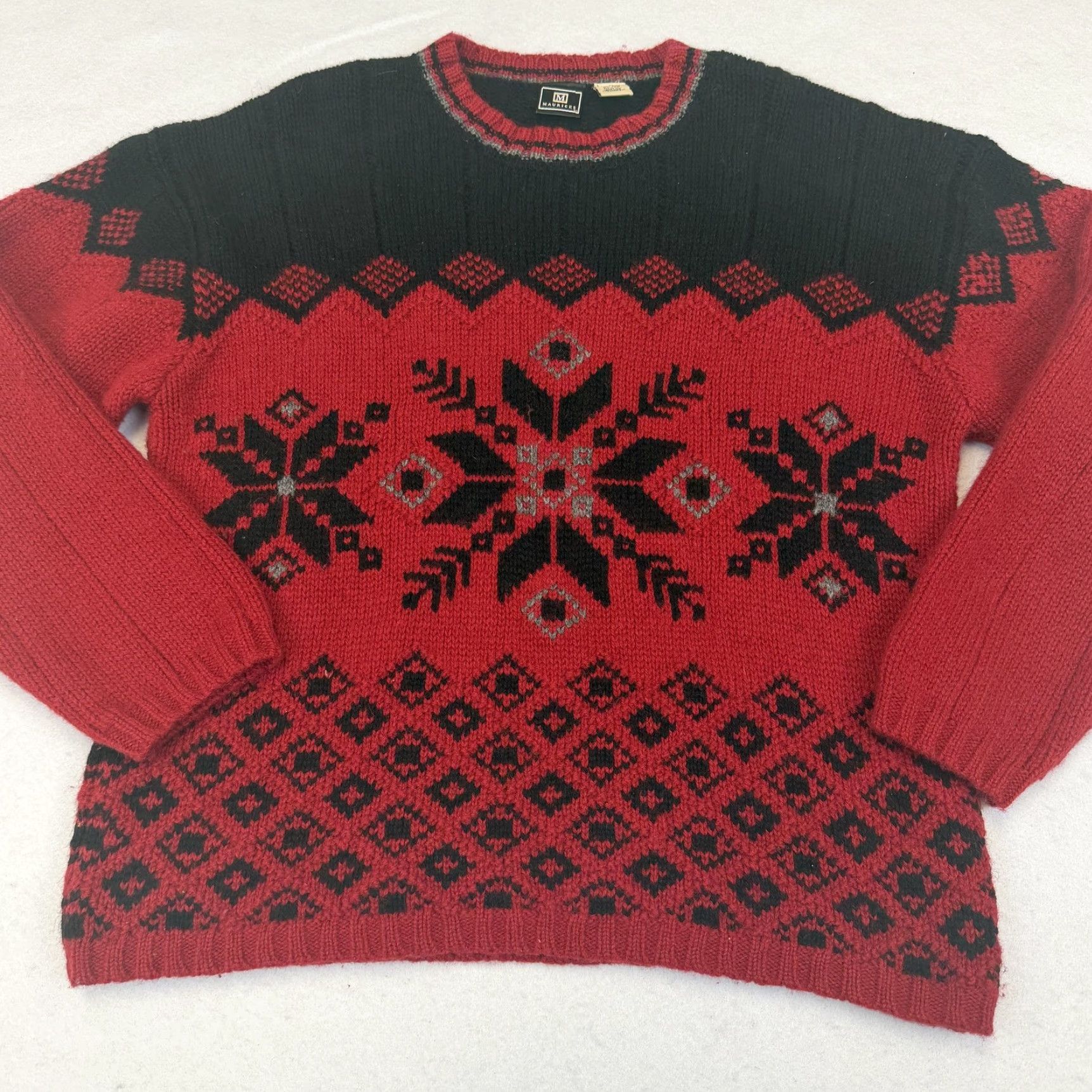Vintage VTG Maurices Sweater Womens Large Red Wool Fair Isle Ski Christmas Snowflake Size L / US 10 / IT 46 - 4 Thumbnail